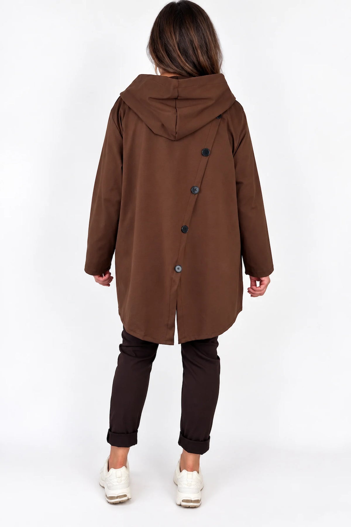 Cotton Button Back Detail Double Button Pocket Marnie Zipped Jacket - Caramel Chocolate