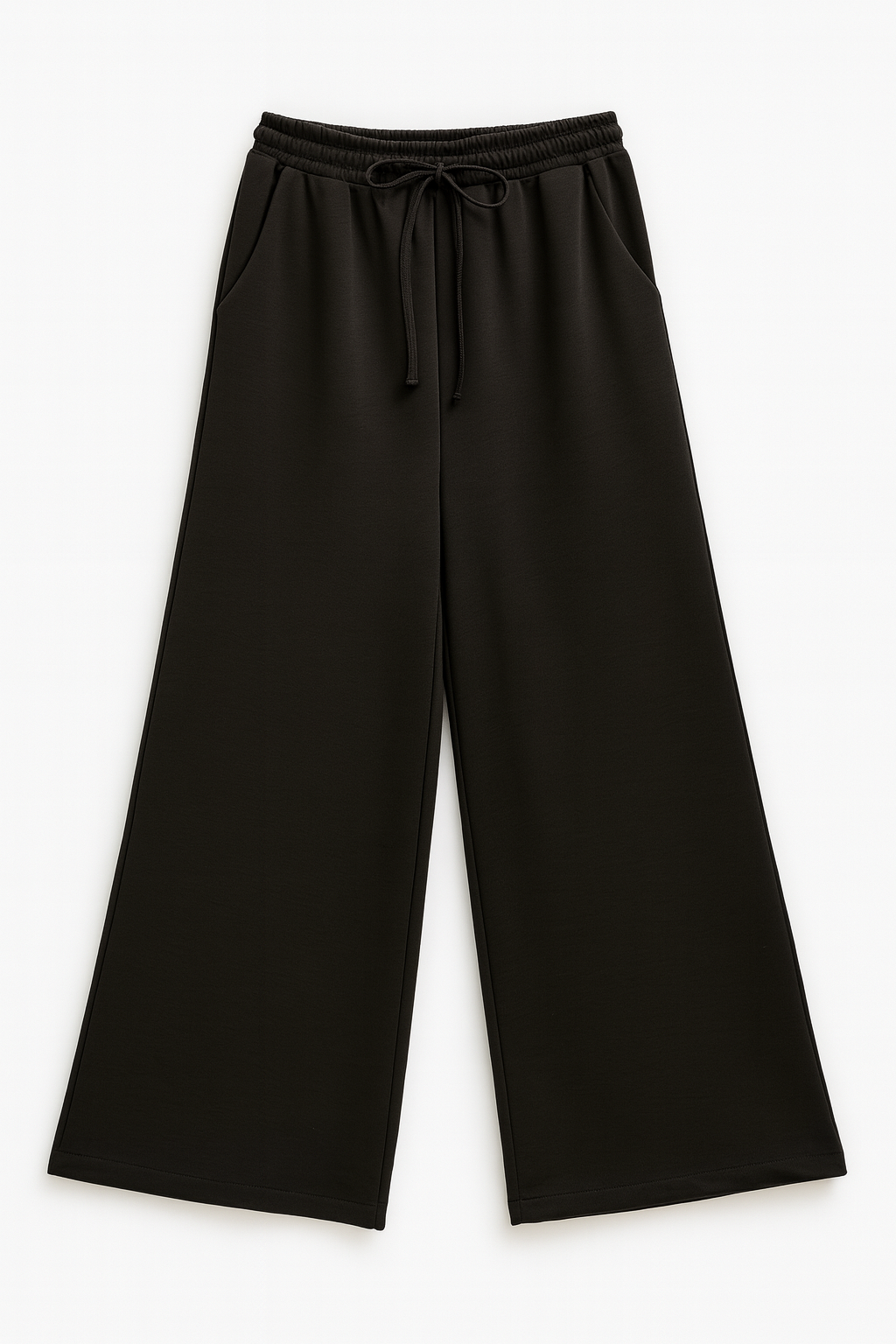 Capri Elasticated Waist Double Pocket Wide Leg Stretch Pant - Dark Chocolate