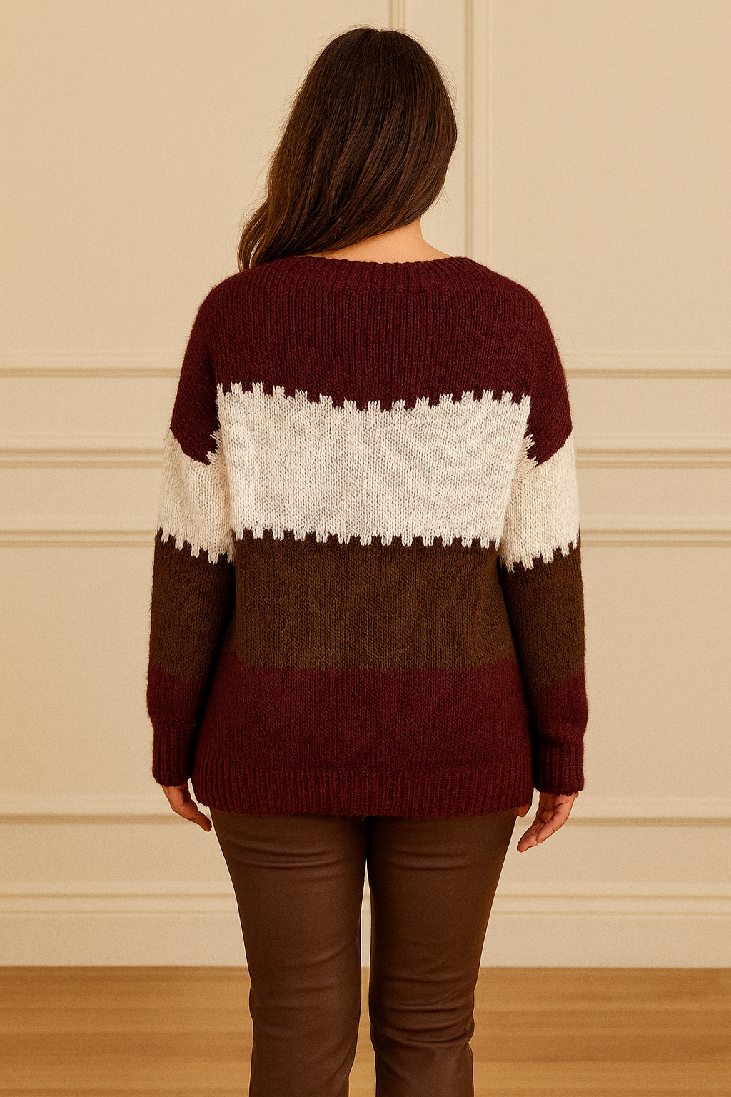 Multi-Tone Sarice Knit Jumper - Wine/Cream/Chocolate