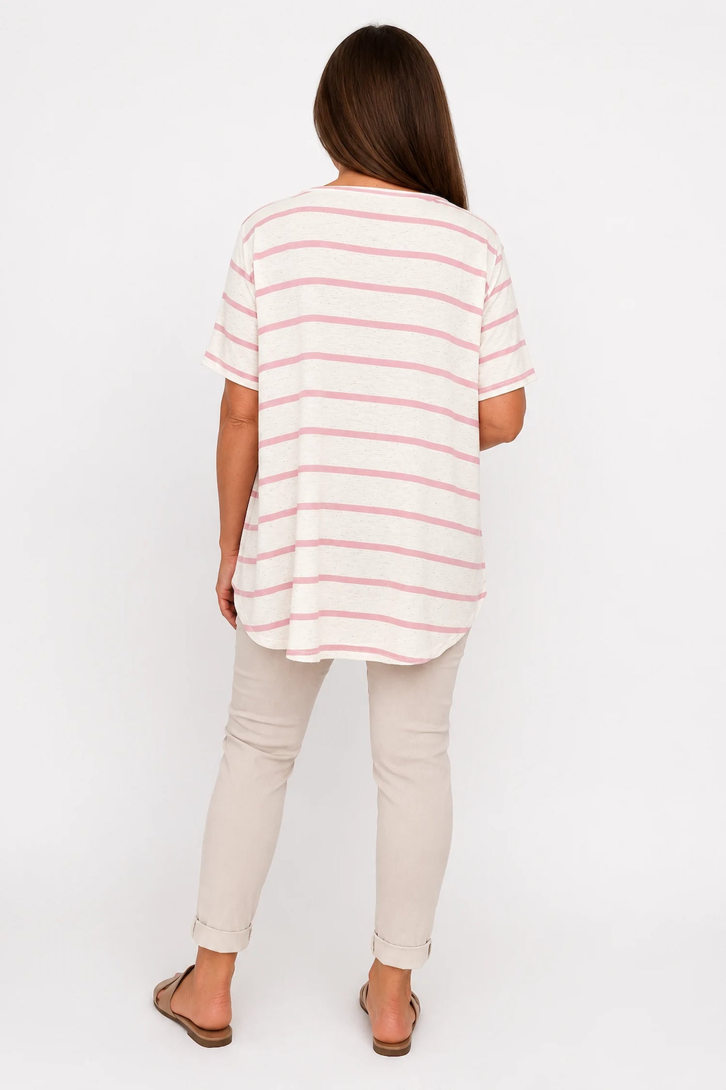 Linen Mix Cindy Stripe Top - Vintage Rose