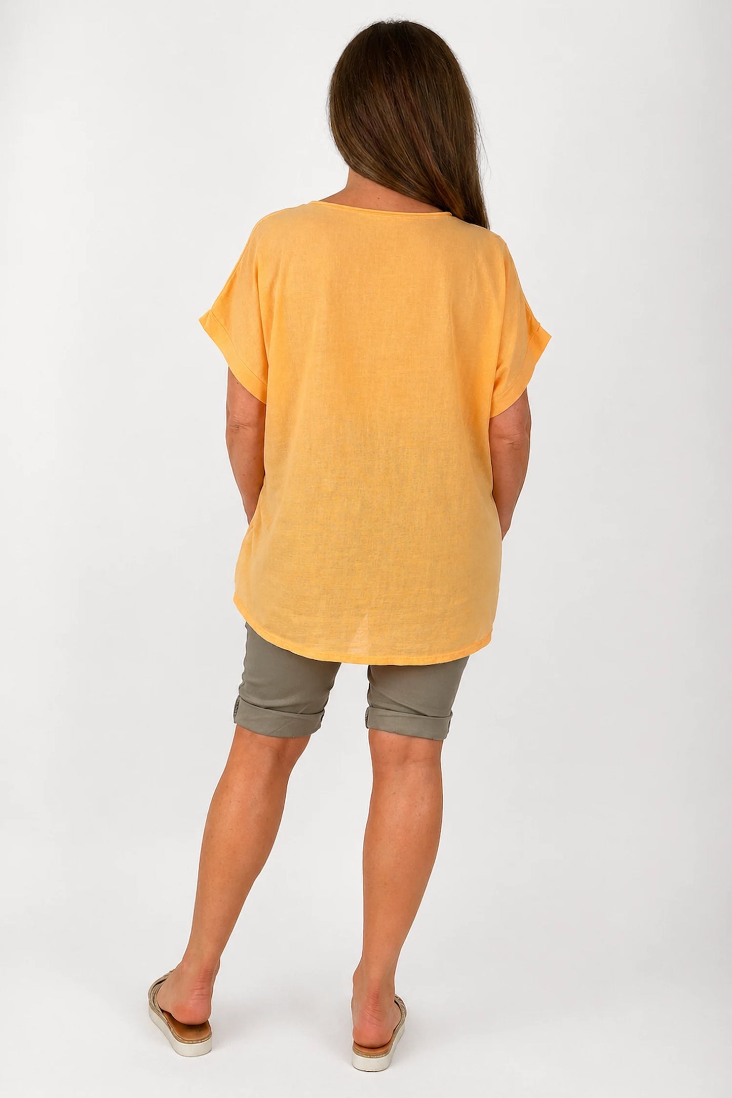 Linen Cotton Mix Diamanté Golden Leaf Carletta Top - Citrus Orange