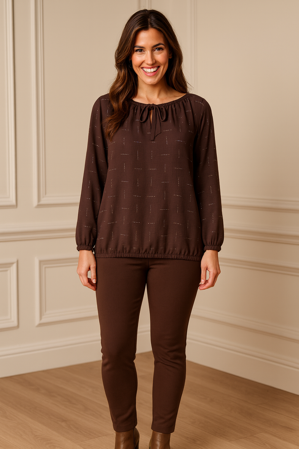 Diamanté Tied Detail Dolce Top - Chocolate
