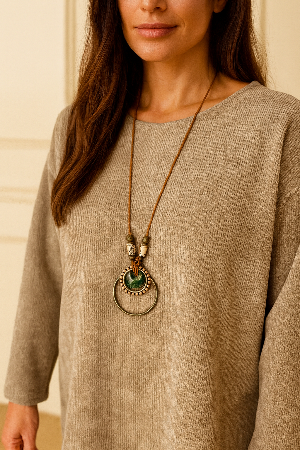 Mari Chenille Necklace Top - Mocha