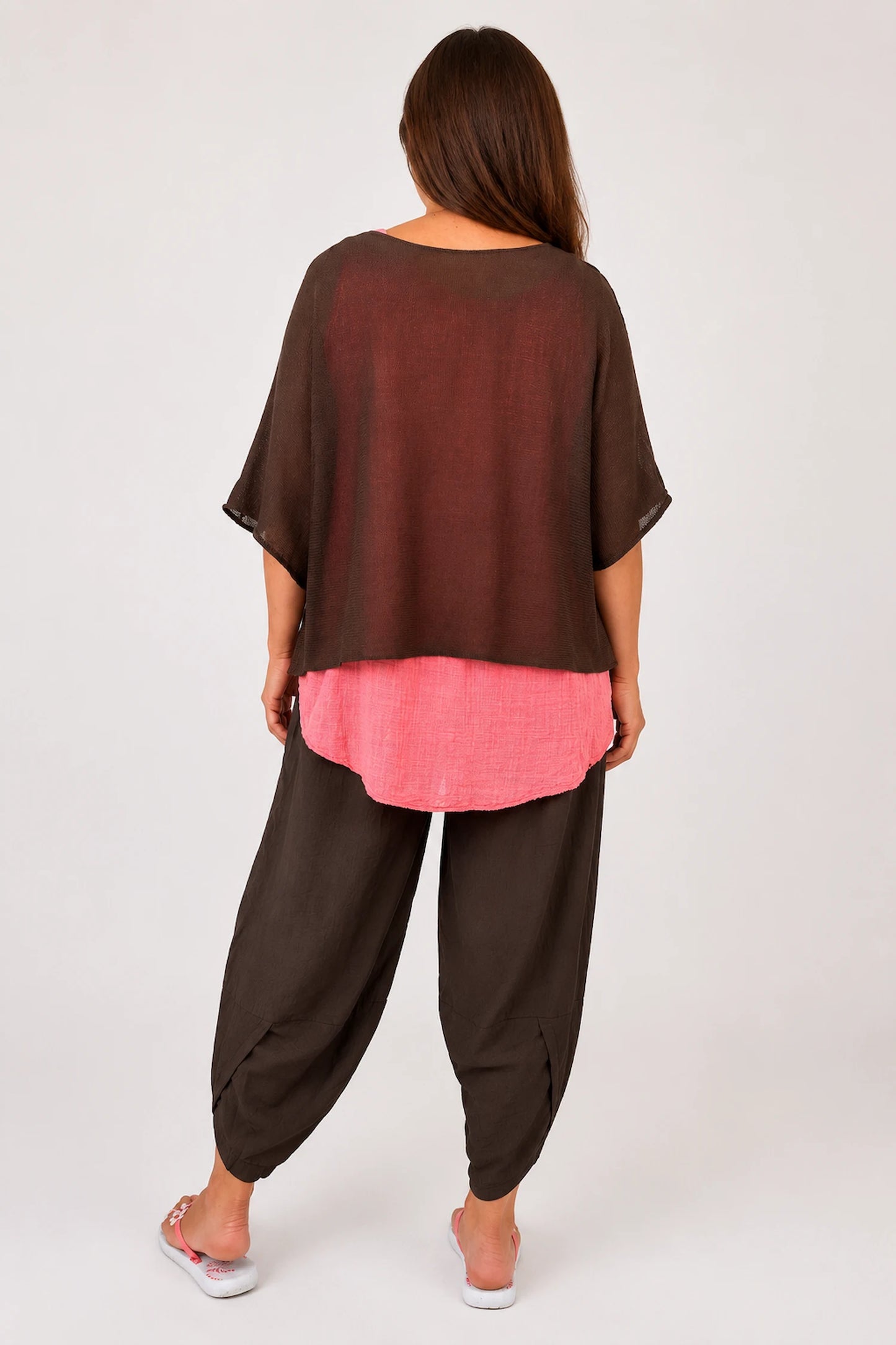 Cotton Seam Sleave Knit Batwing Jude Top - Chocolate
