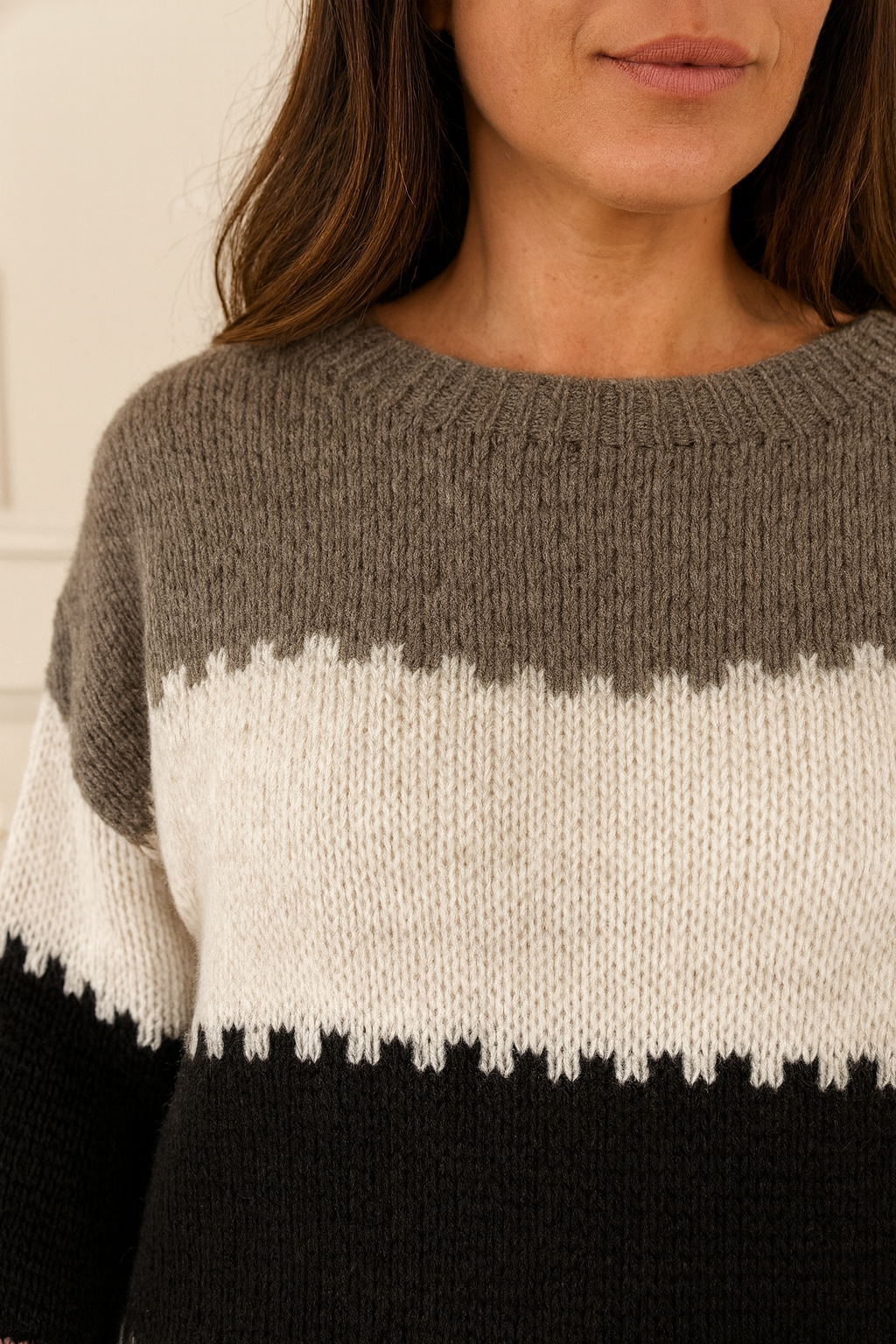 Multi-Tone Sarice Knit Jumper - Mocha/Cream/Black