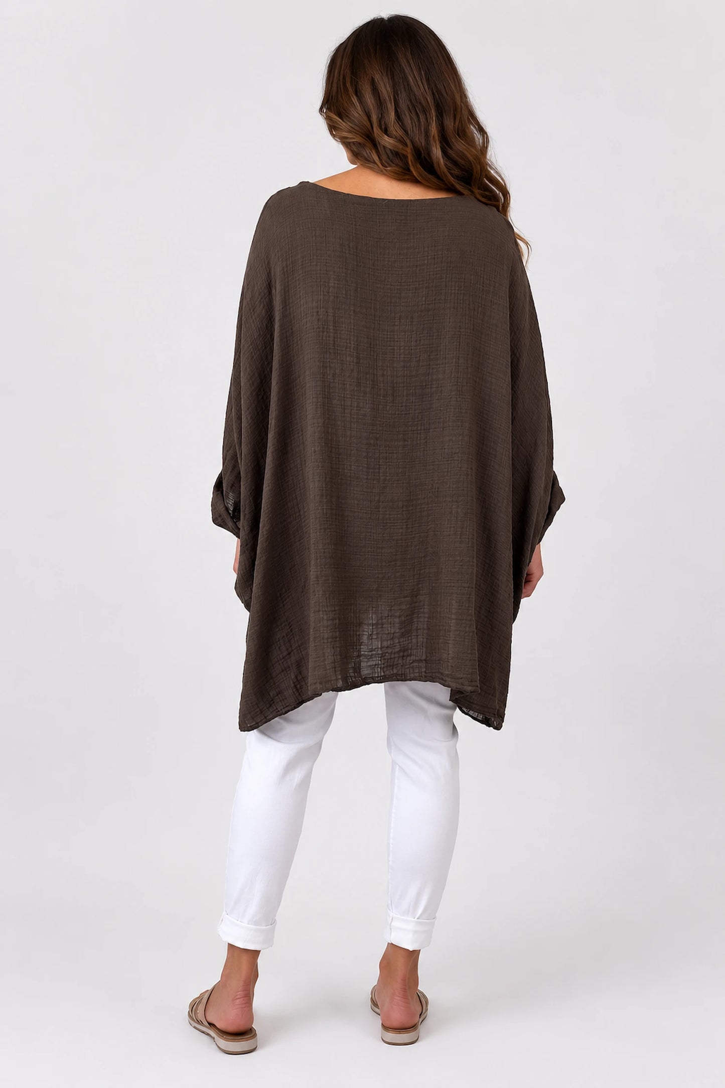 Cotton Fully Lined Isabel Necklace Batwing Top - Chocolate