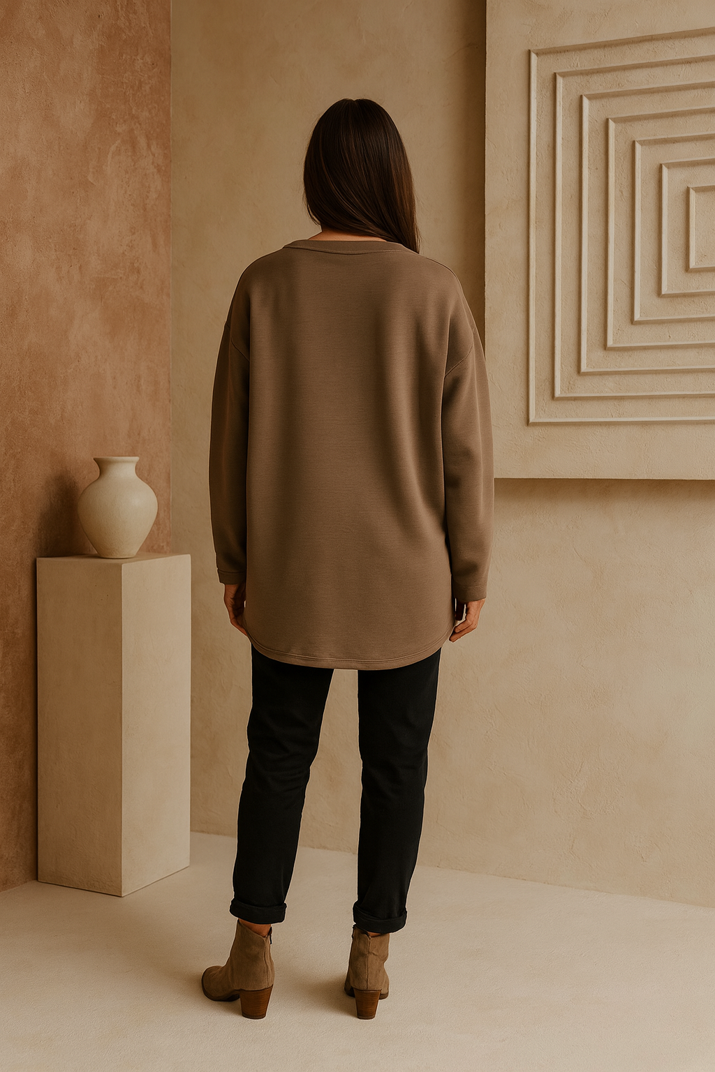 Brooklyn Embossed Light Weight Sweatshirt - Mocha