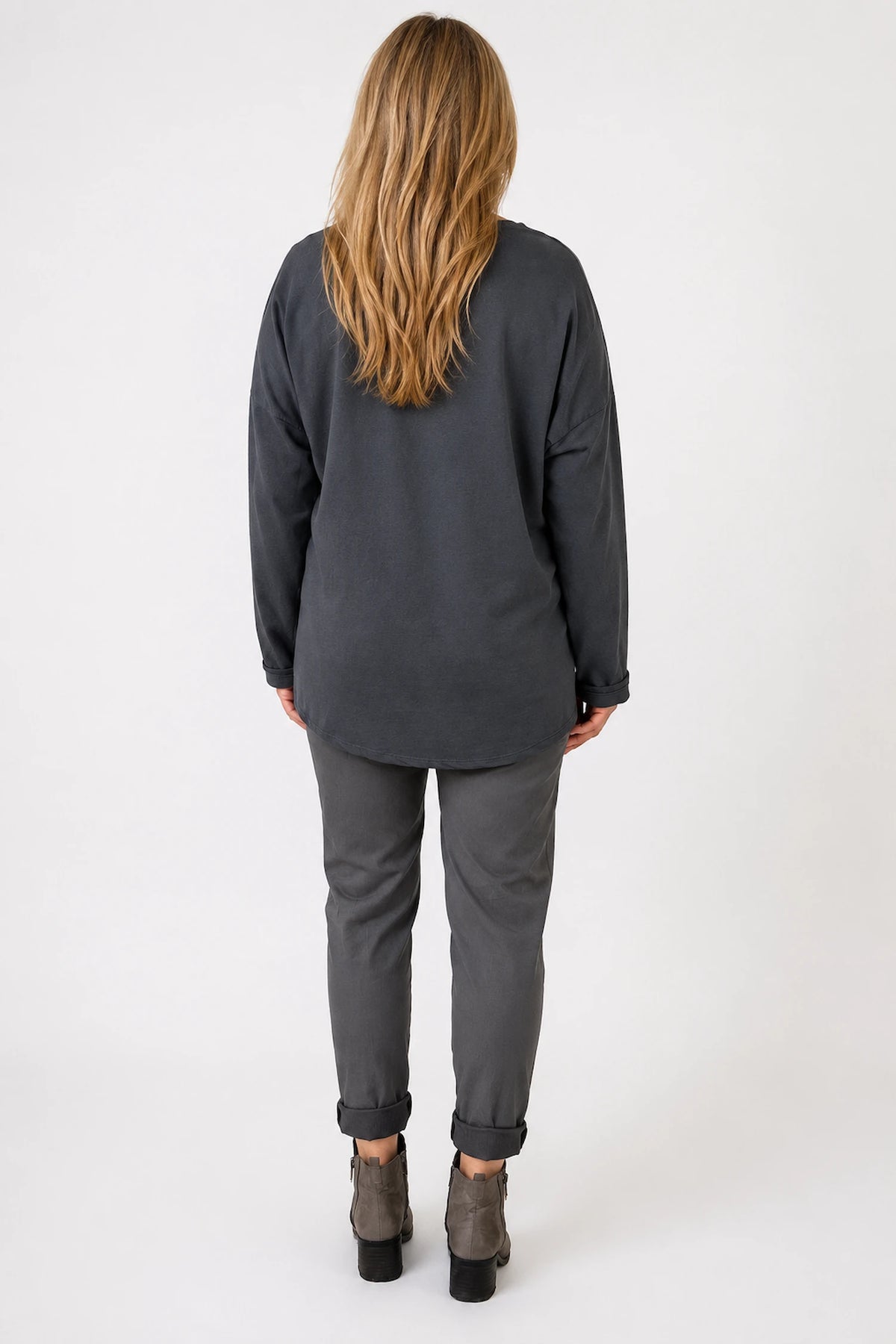 Cotton Button Detail Ezra Top - Charcoal