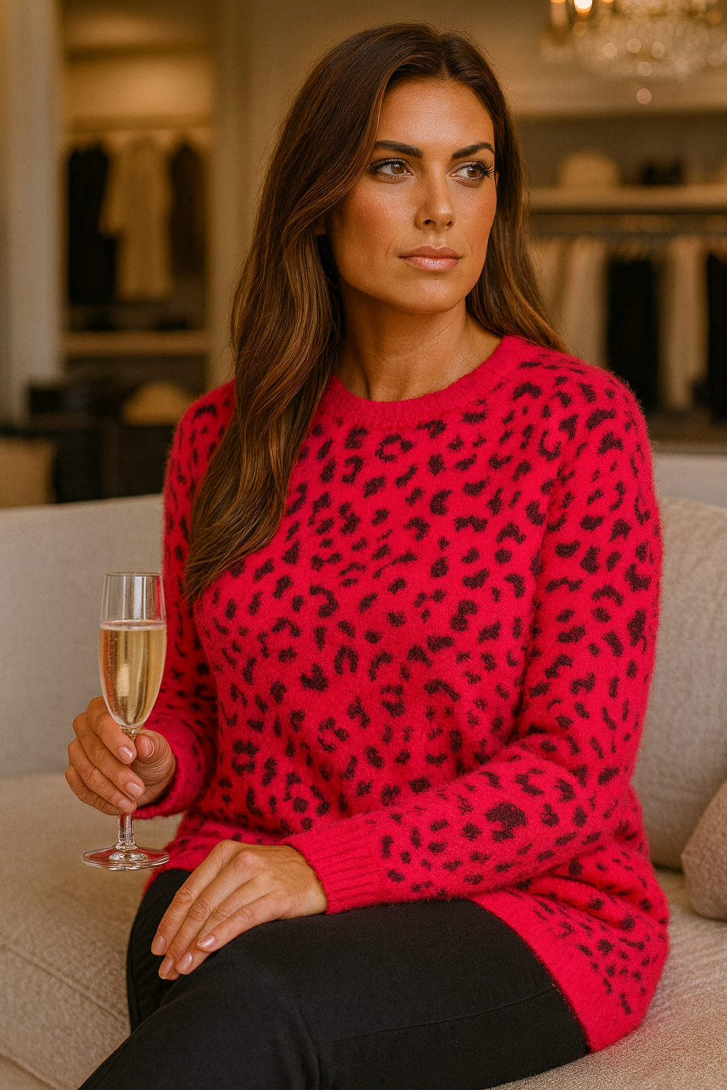 Super Soft Stretch Leopard Print Tissa Jumper - Red