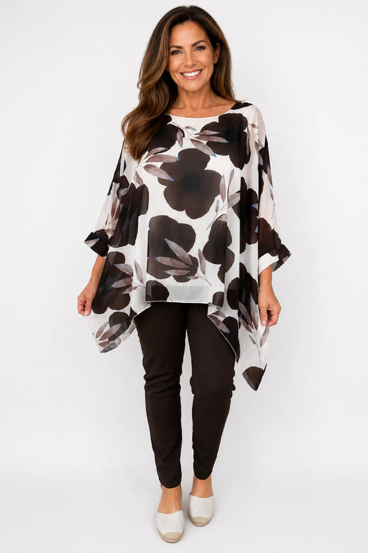 Fully Lined Juliet Batwing Chiffon - Chocolate