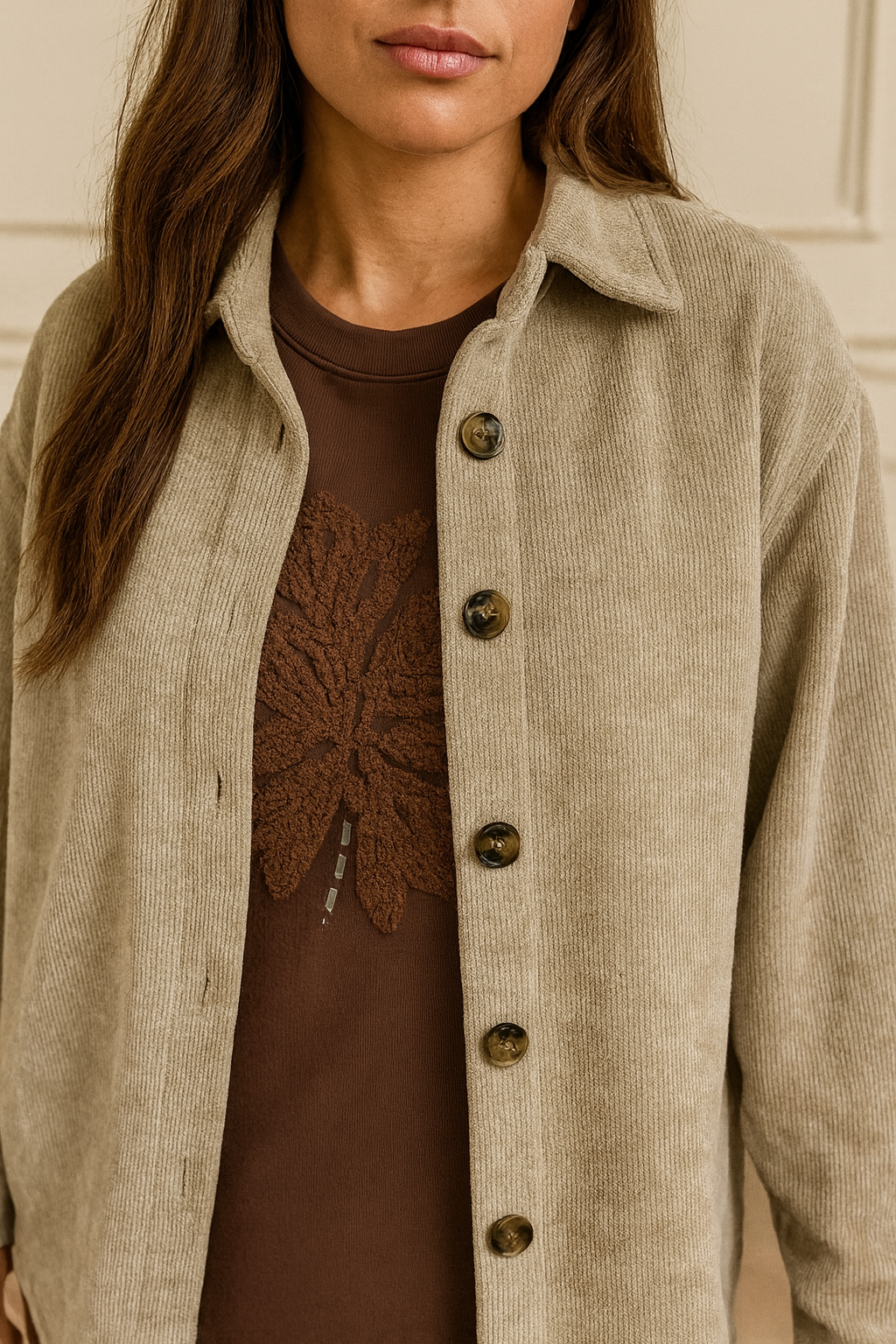 Chenille Arrivia Button Shacket - Mocha