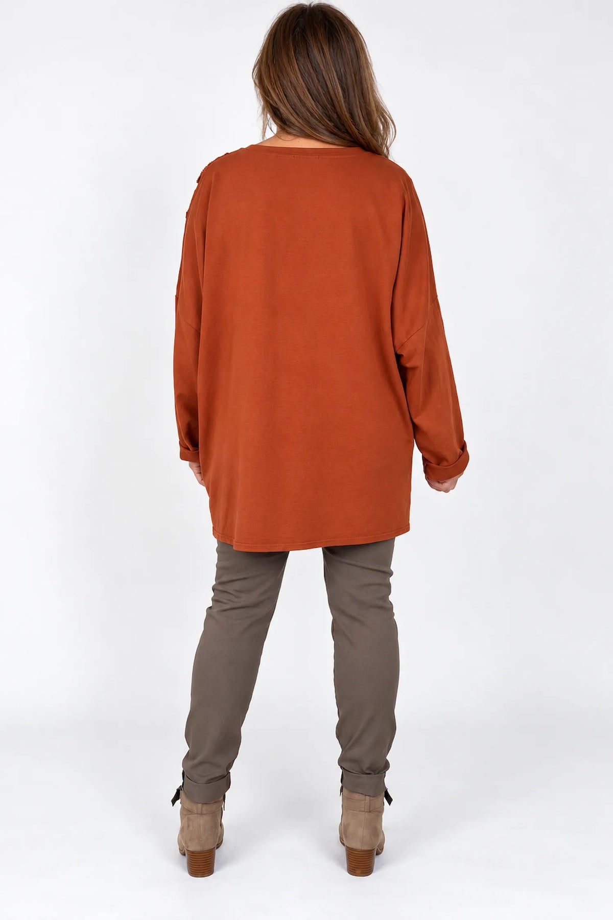 Cotton Fine Needlecord Patch Parisi Top - Burnt Orange