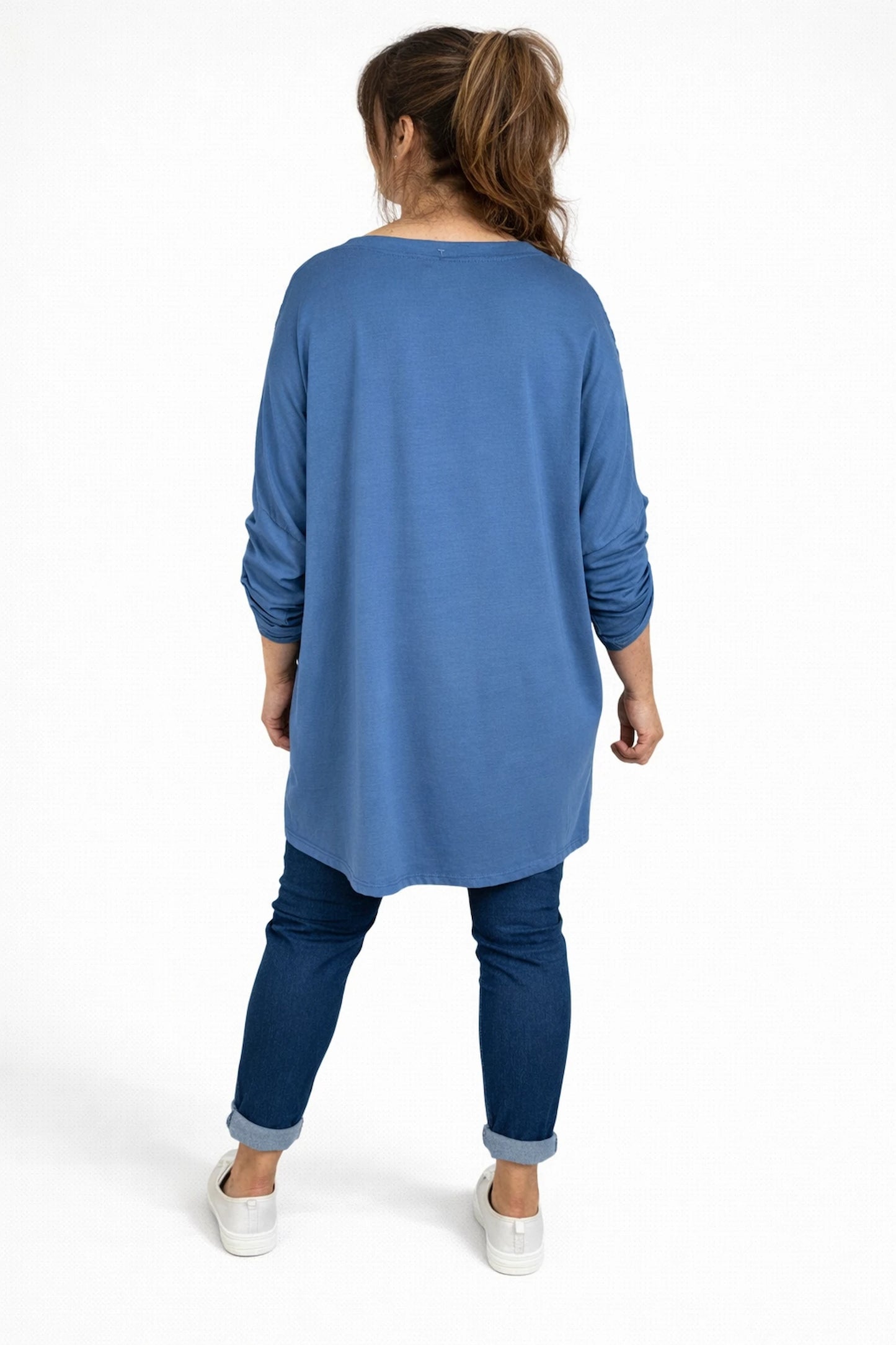 Cotton Crochet Detail Charmaine Button Sleeve Top - Denim