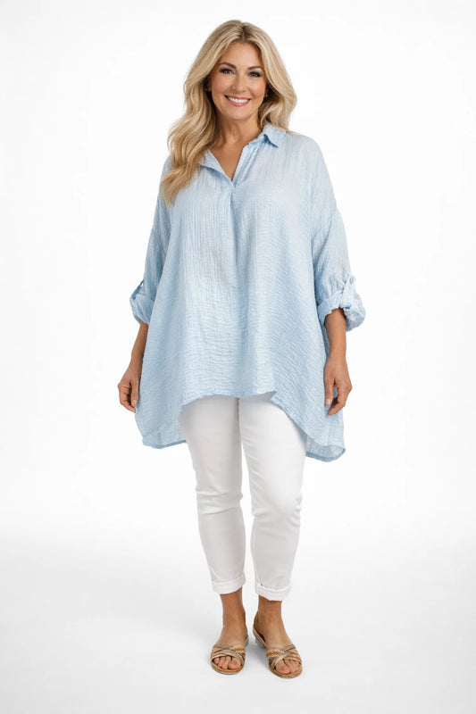 Premium Stitch Button Sleeve Marella Shirt - Baby Blue