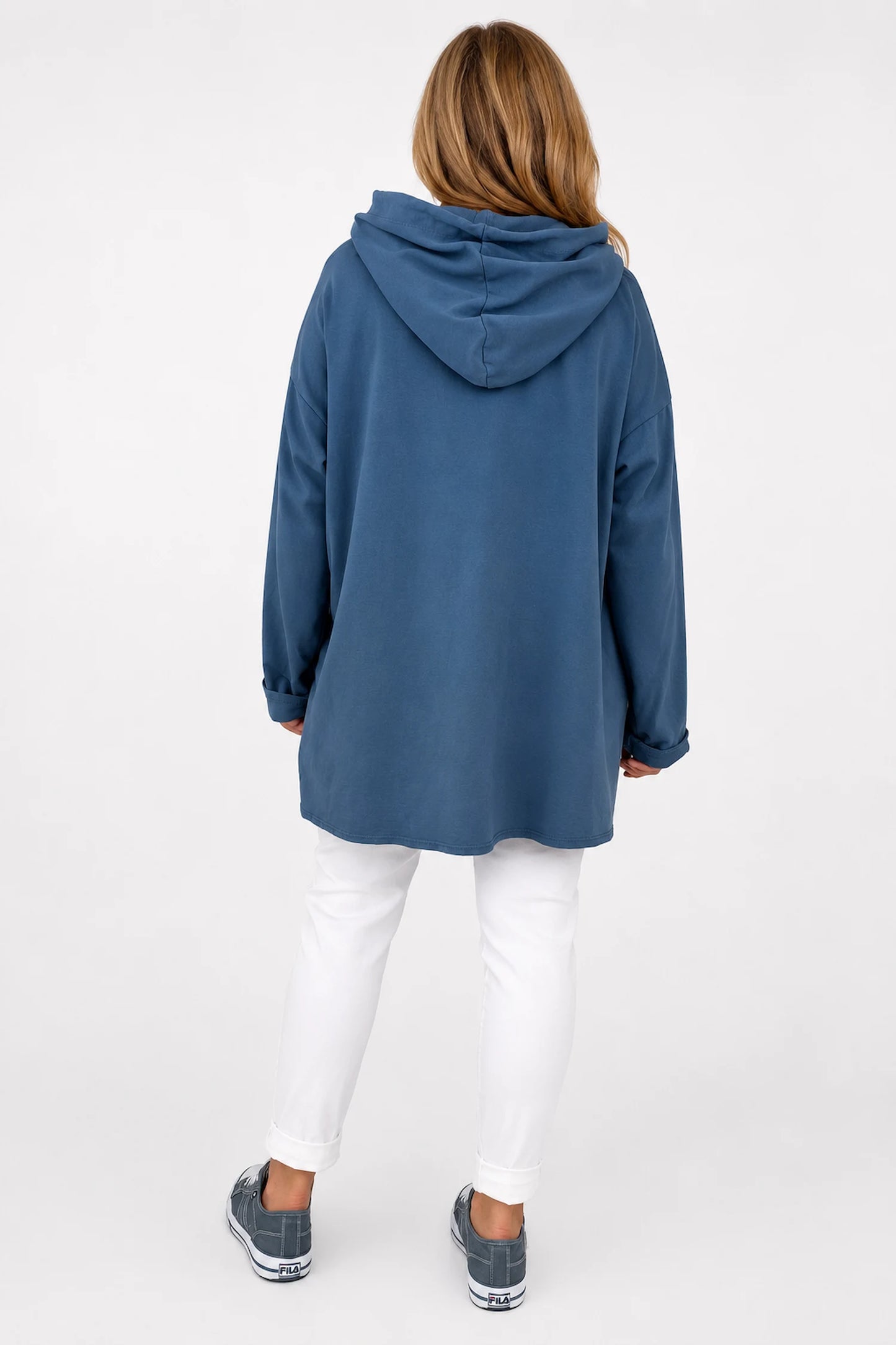Cotton Sequin Heart Veronica Hoodie - Denim