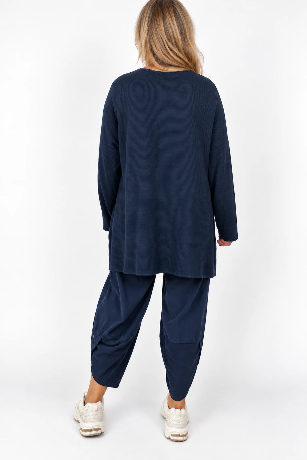 Wool Mix Ribbed Knit Porto Top - Navy