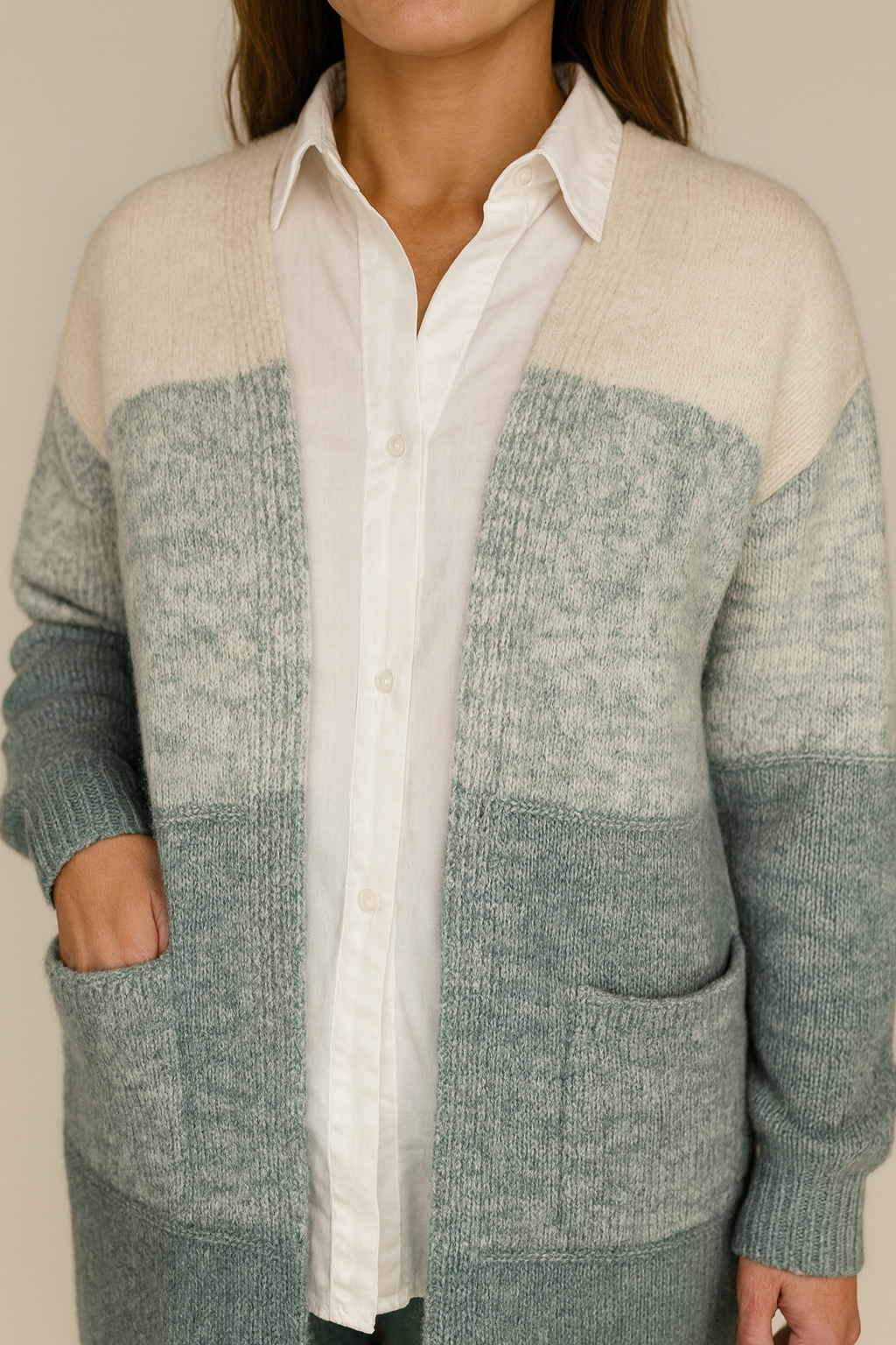 Wool Mix Double Pocket Oxford Cardigan - Jade Green