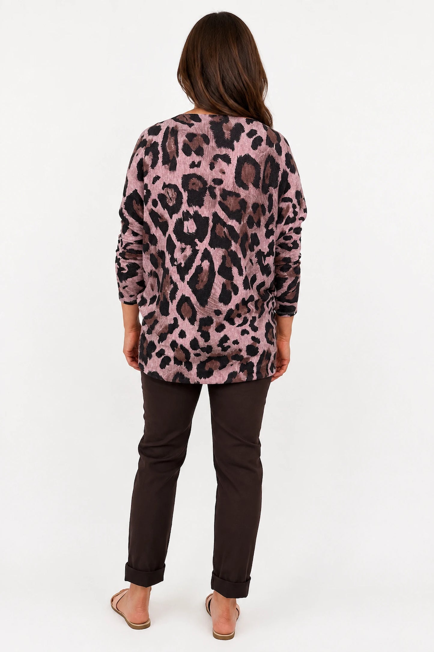 Fine Knit Carly Leopard Top - Vintage Pink