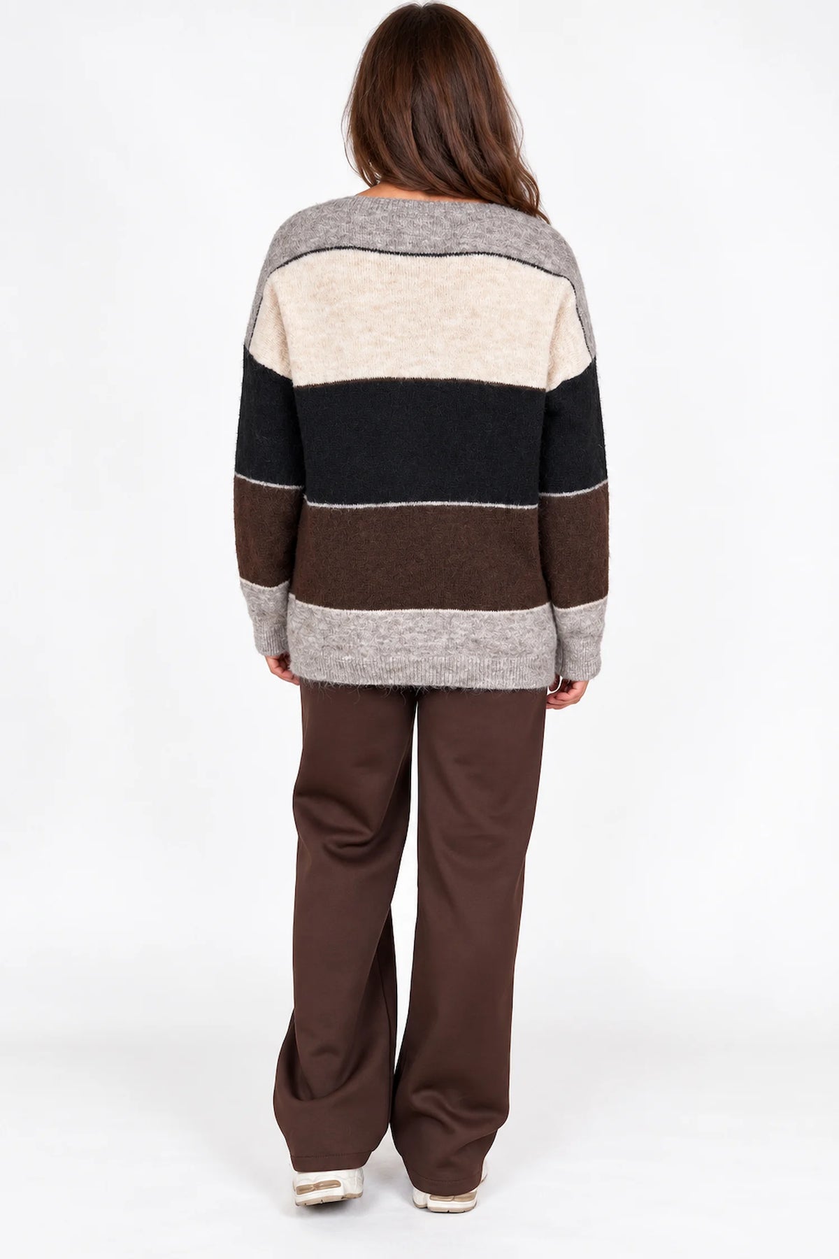 Wool Mix Stripe Marie Top - Fleck Mocha/Black/Chocolate/Beige