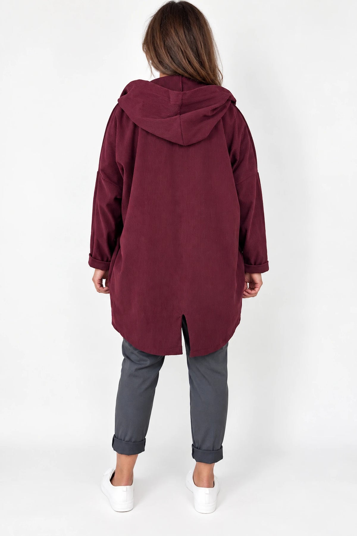 Double Pocket Zipped Cord Darci Hooded Jacket - Italia Wine