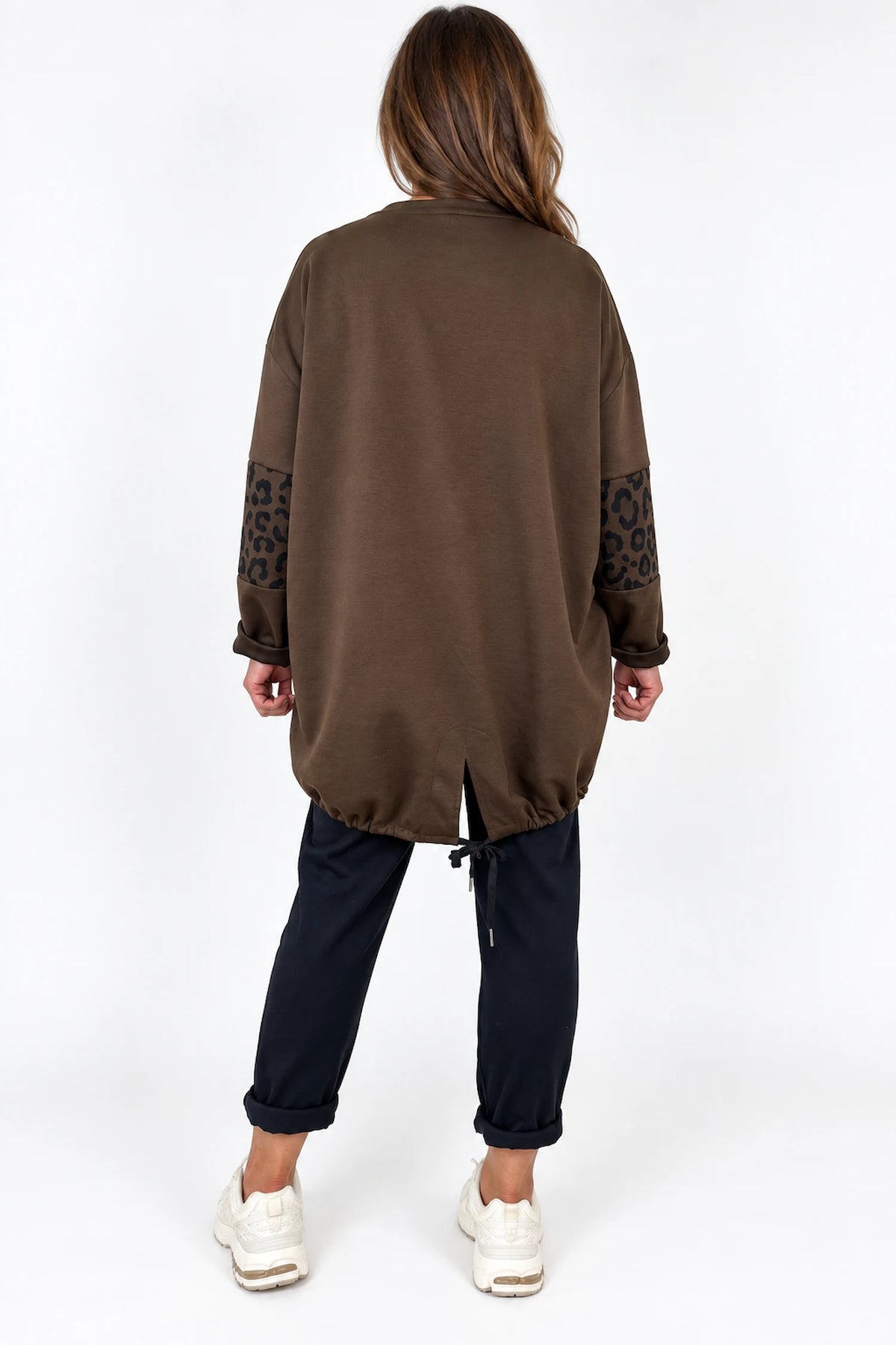 Tanya Badge Detail Pocketed Leopard Tied Hem Top - Chocolate