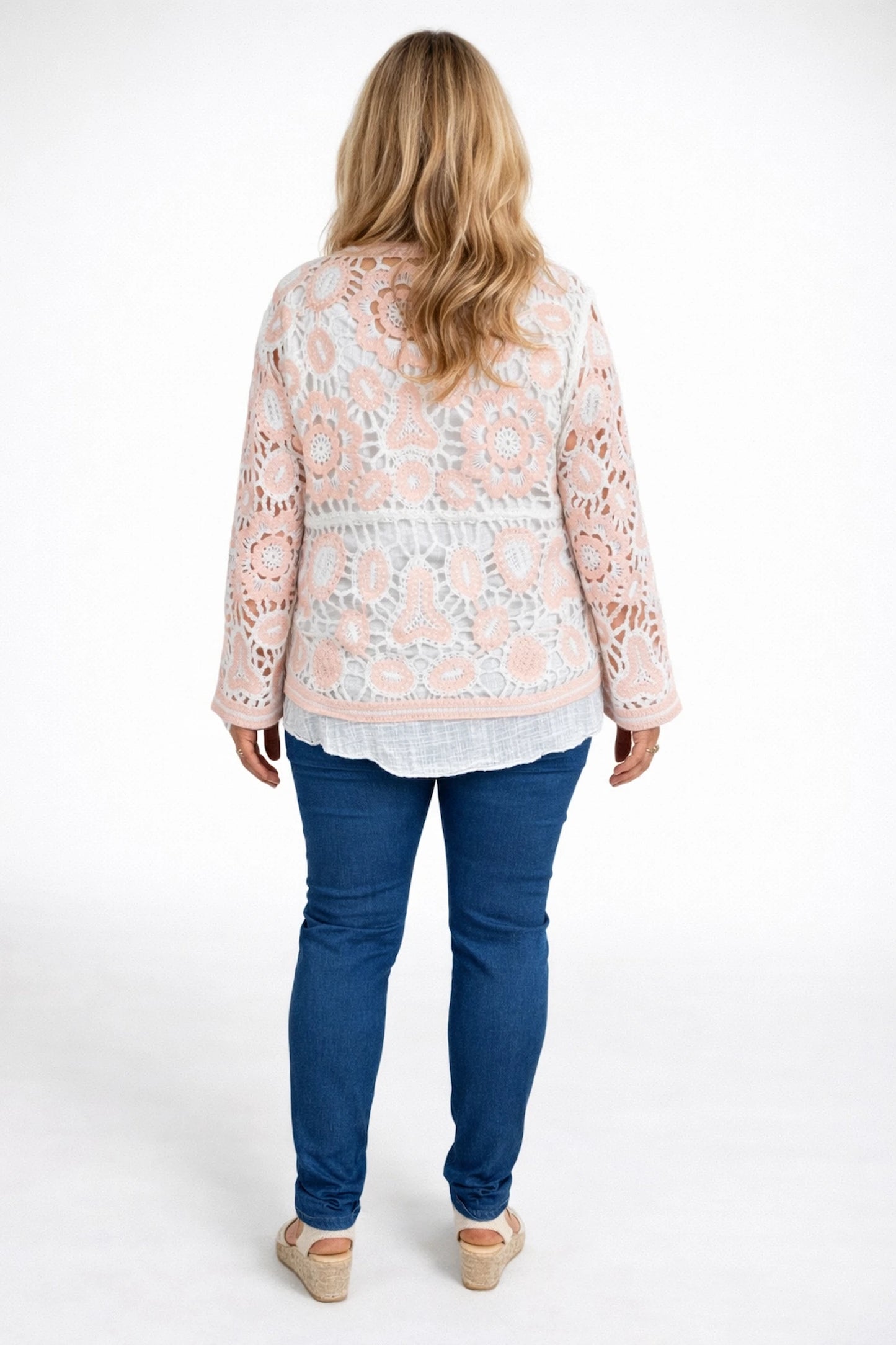 Cotton Angela Crochet Button Cardigan - Baby Pink
