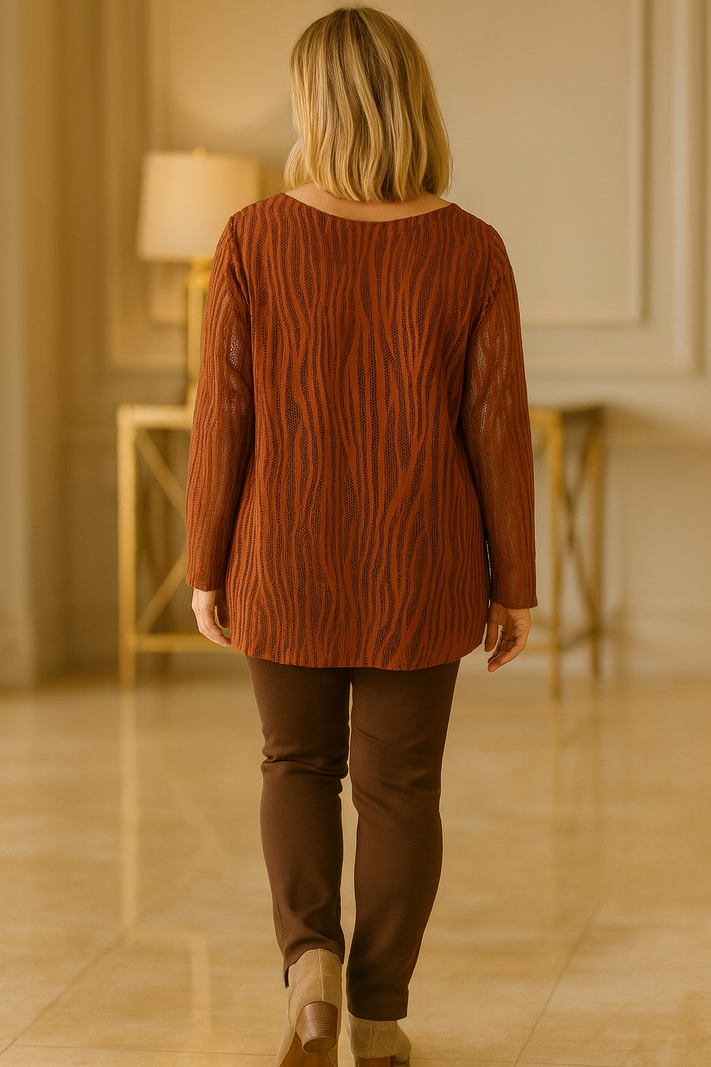 Fully Lined Mesh Detail Milan Necklace Top - Burnt Orange