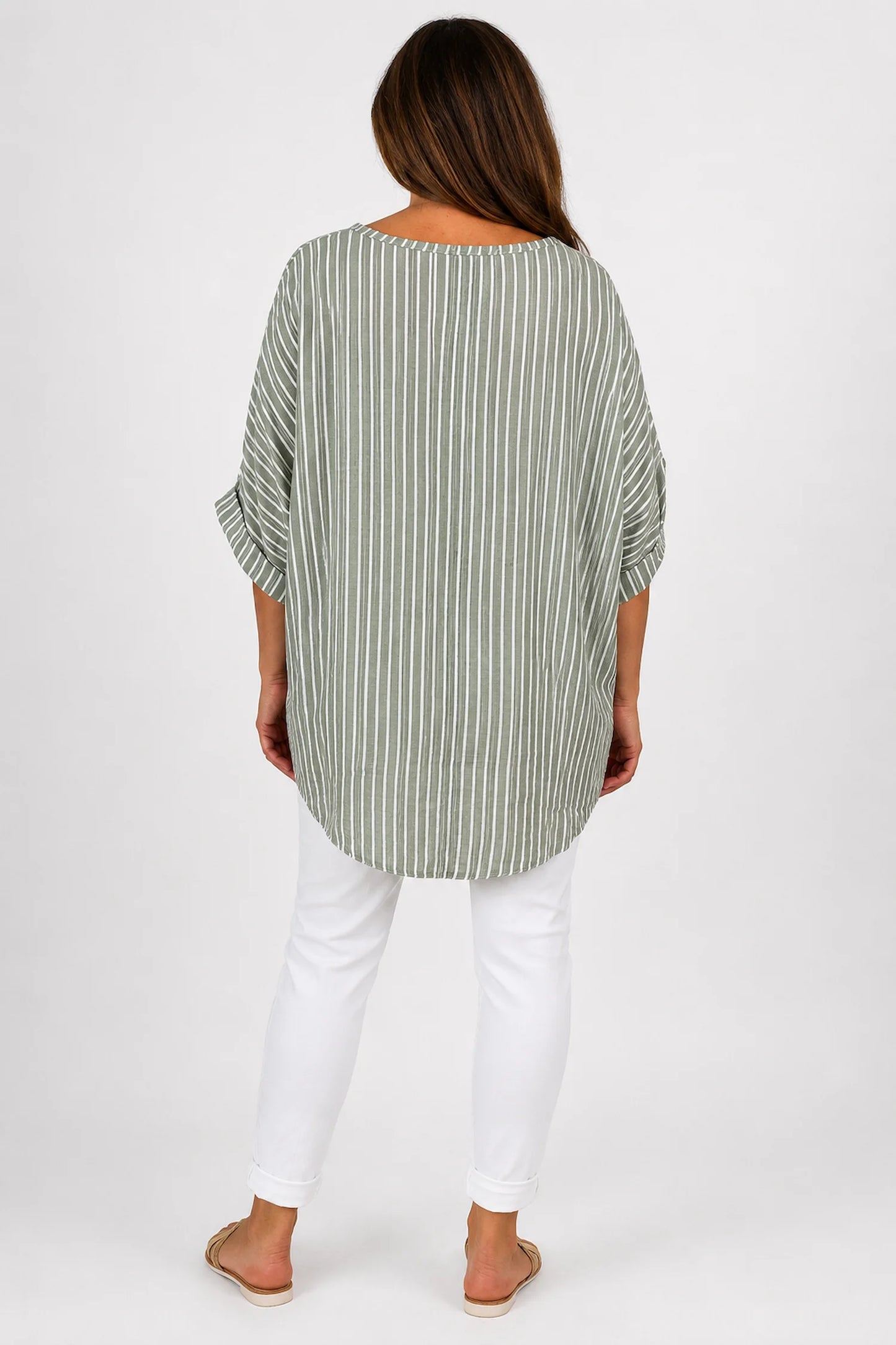 Chelsea Stripe Necklace Top - Sage