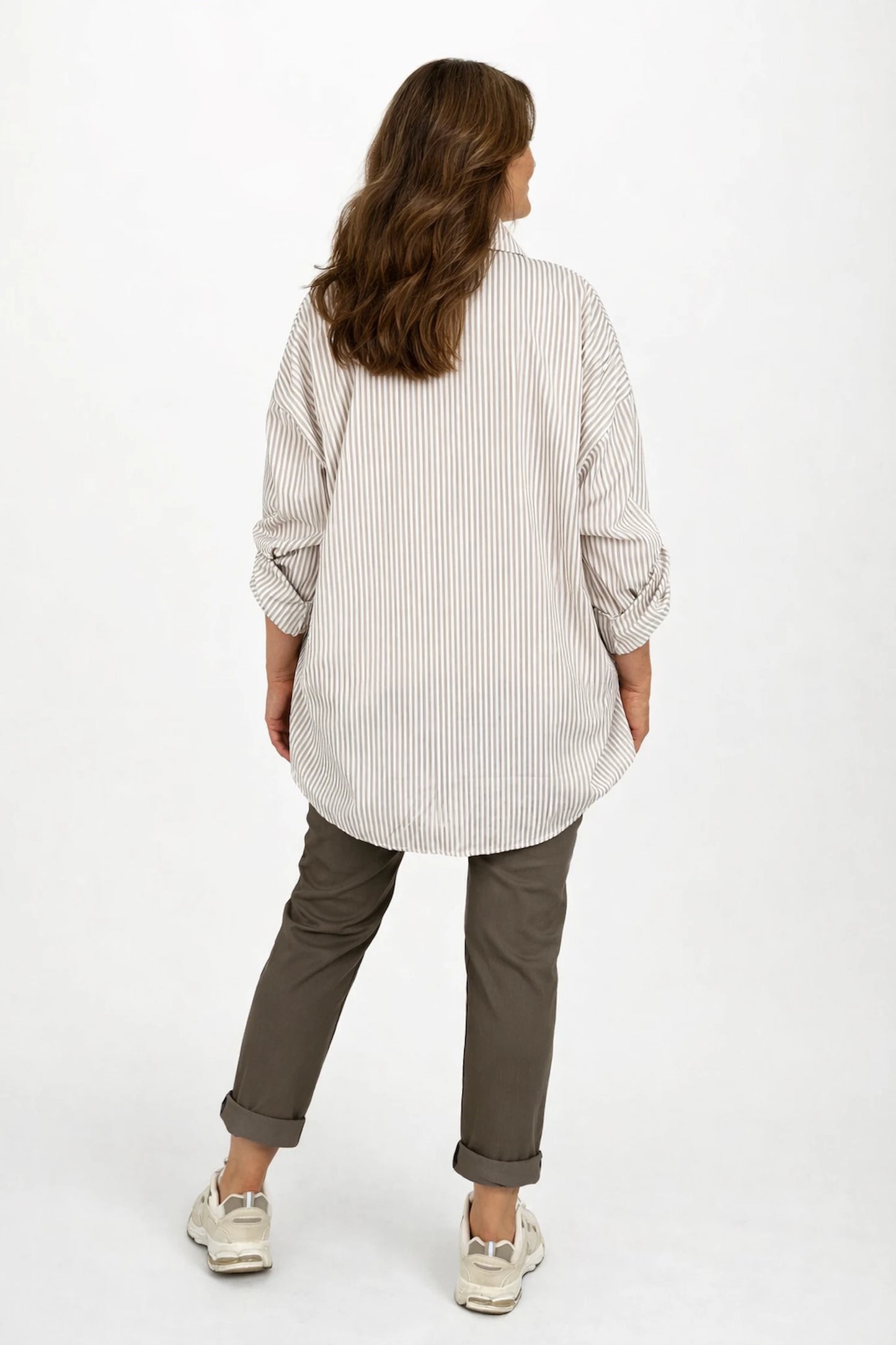 Cotton Button Sleeve Marnie Stripe Button Shirt - Beige