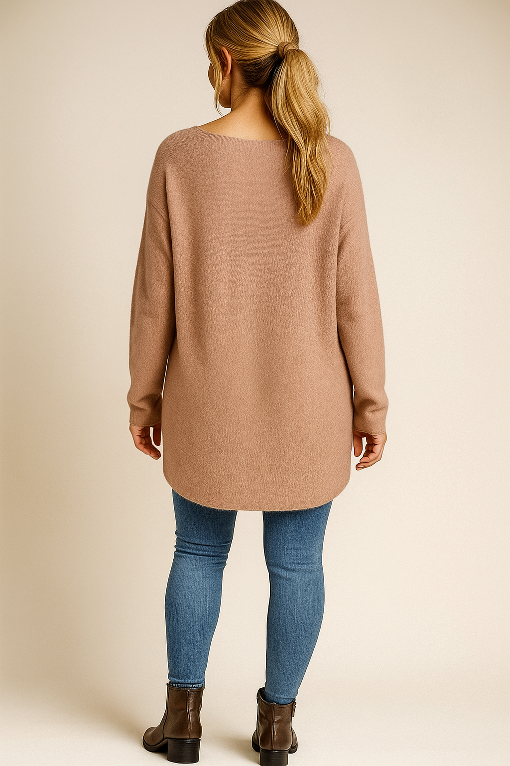 Pure Cotton Allegra Fine Knit Seam Sleeve Detail Jumper - Rosy Beige