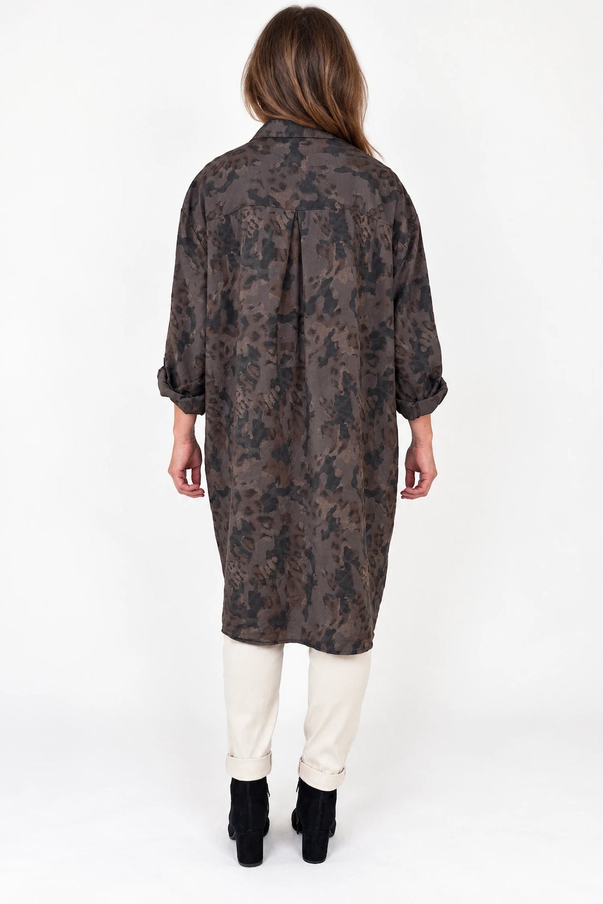 Button Sleeve Cassia Leopard Button Shirt - Dark Chocolate