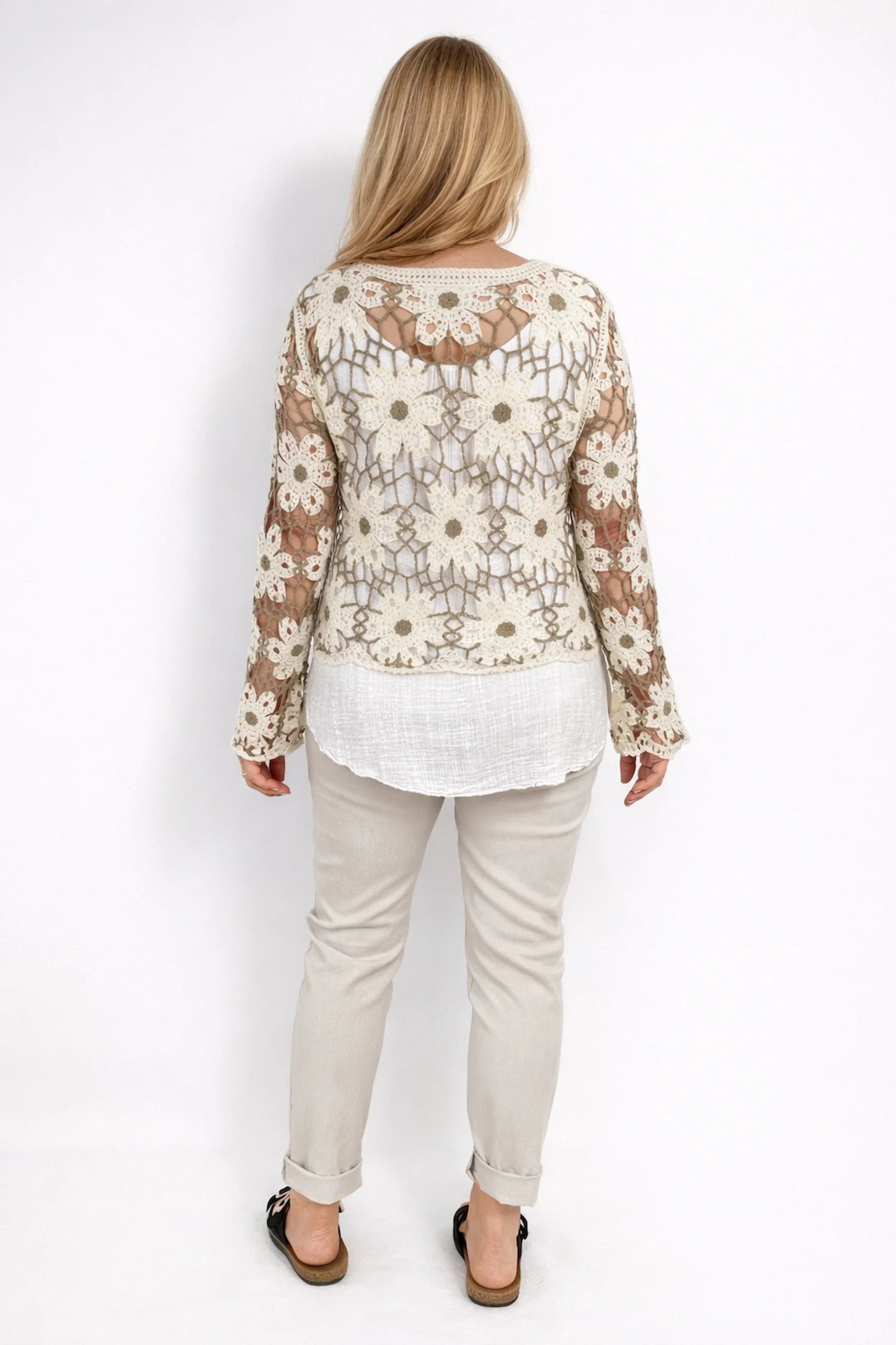Cotton Juliette Floral Crochet Top - Mocha