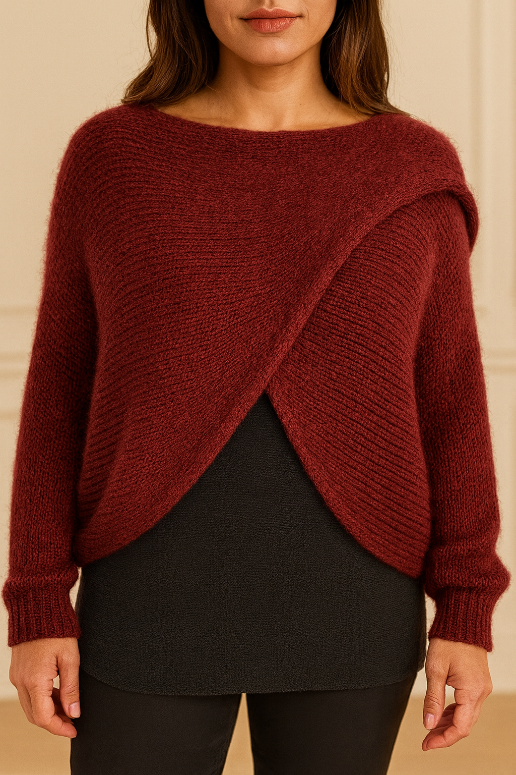 Wool Mix Vivian Wrap Jumper - Red Wine