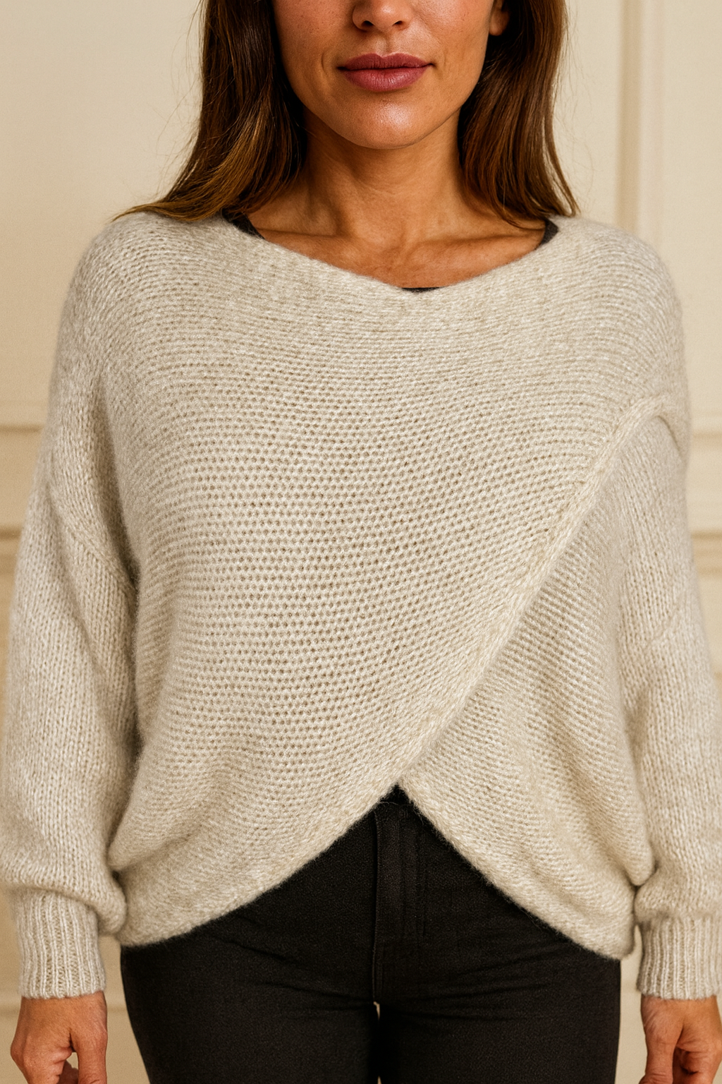 Wool Mix Vivian Wrap Jumper - Oatmeal