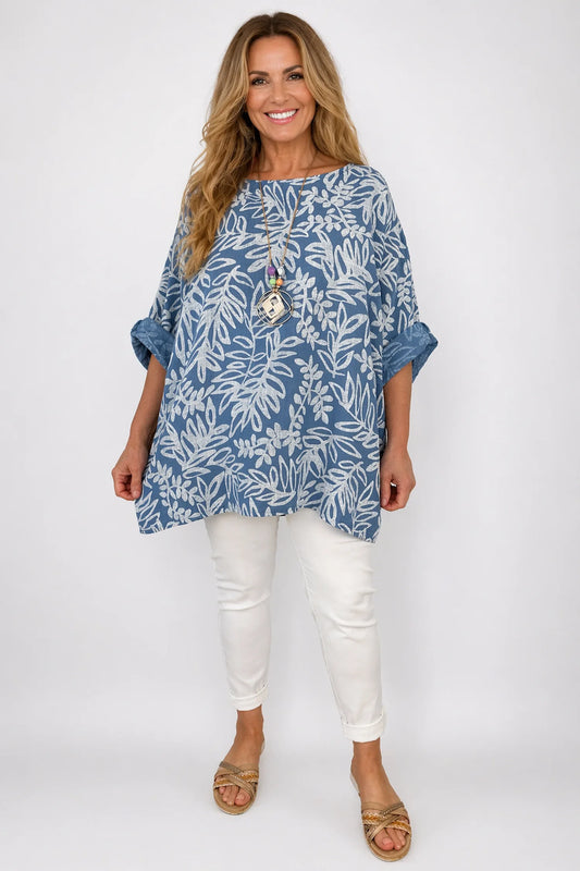 Pure Cotton Kara Necklace Top - Denim