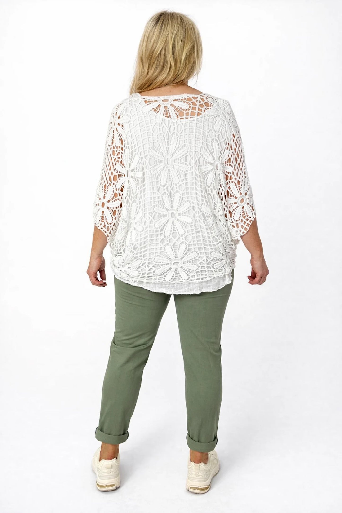 Pure Cotton Francesca Floral Crochet - White