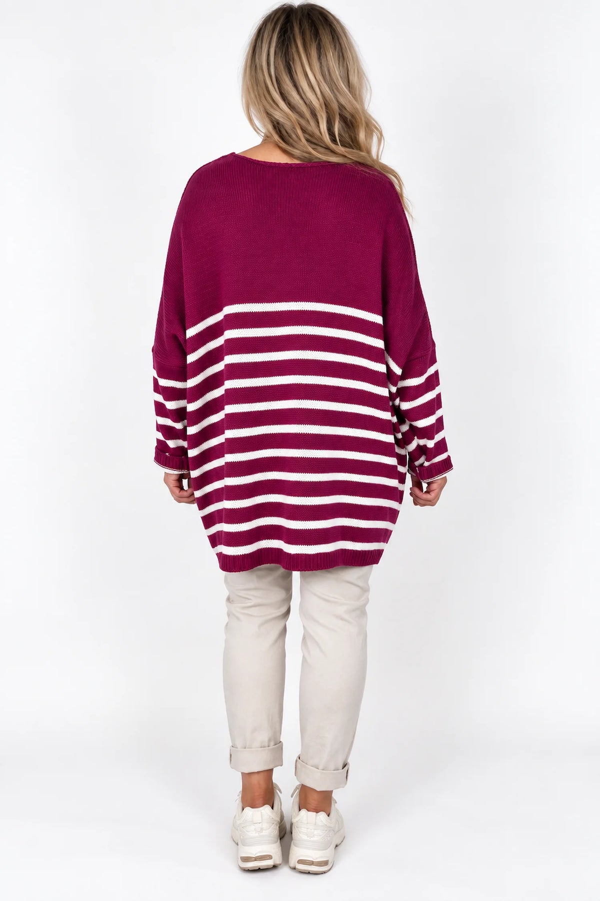 Wool Mix Stripped Diana Top - Electric Purple