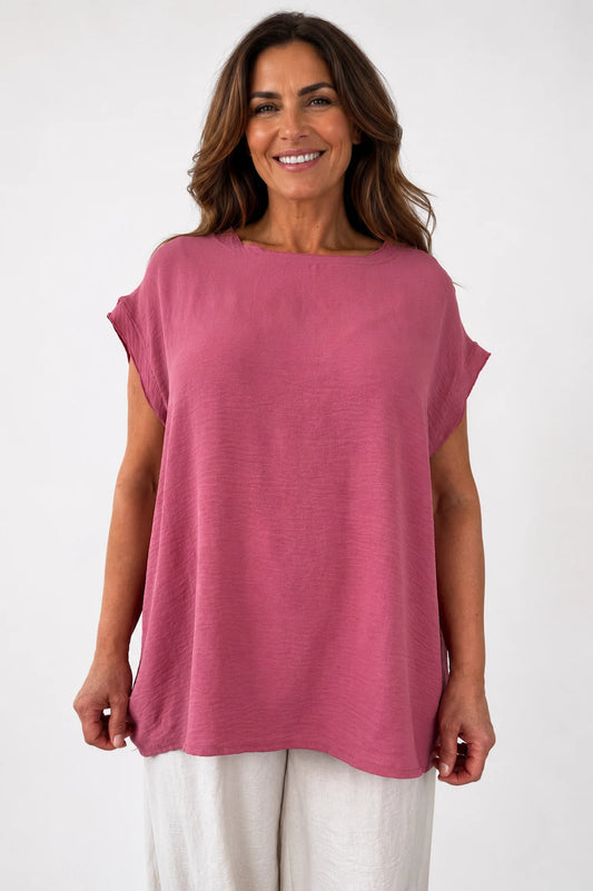 Sara Lightweight Flow Cap Sleeve Top - Raspberry Ripple