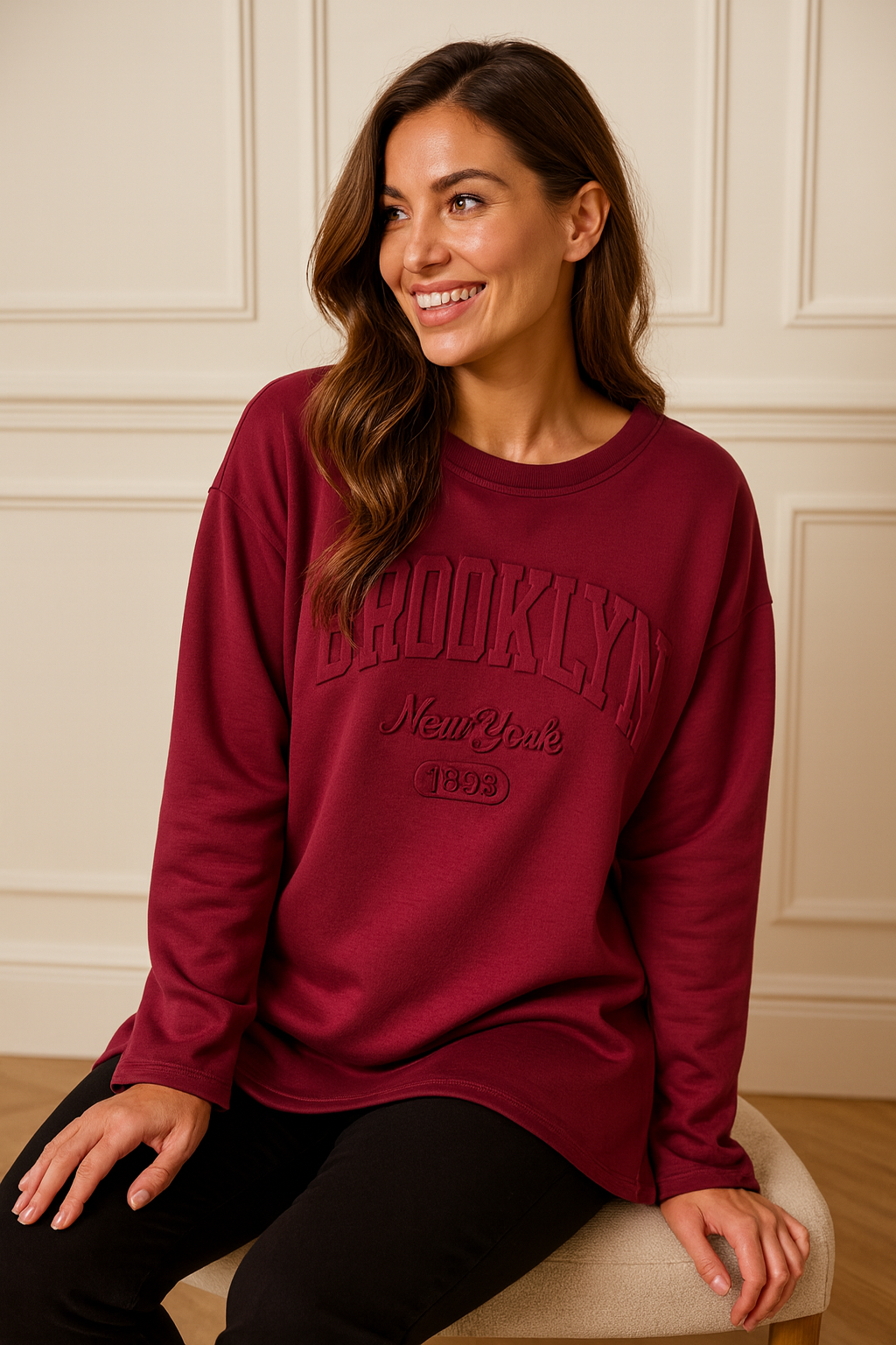 Brooklyn Embossed Light Weight Sweatshirt - Wine