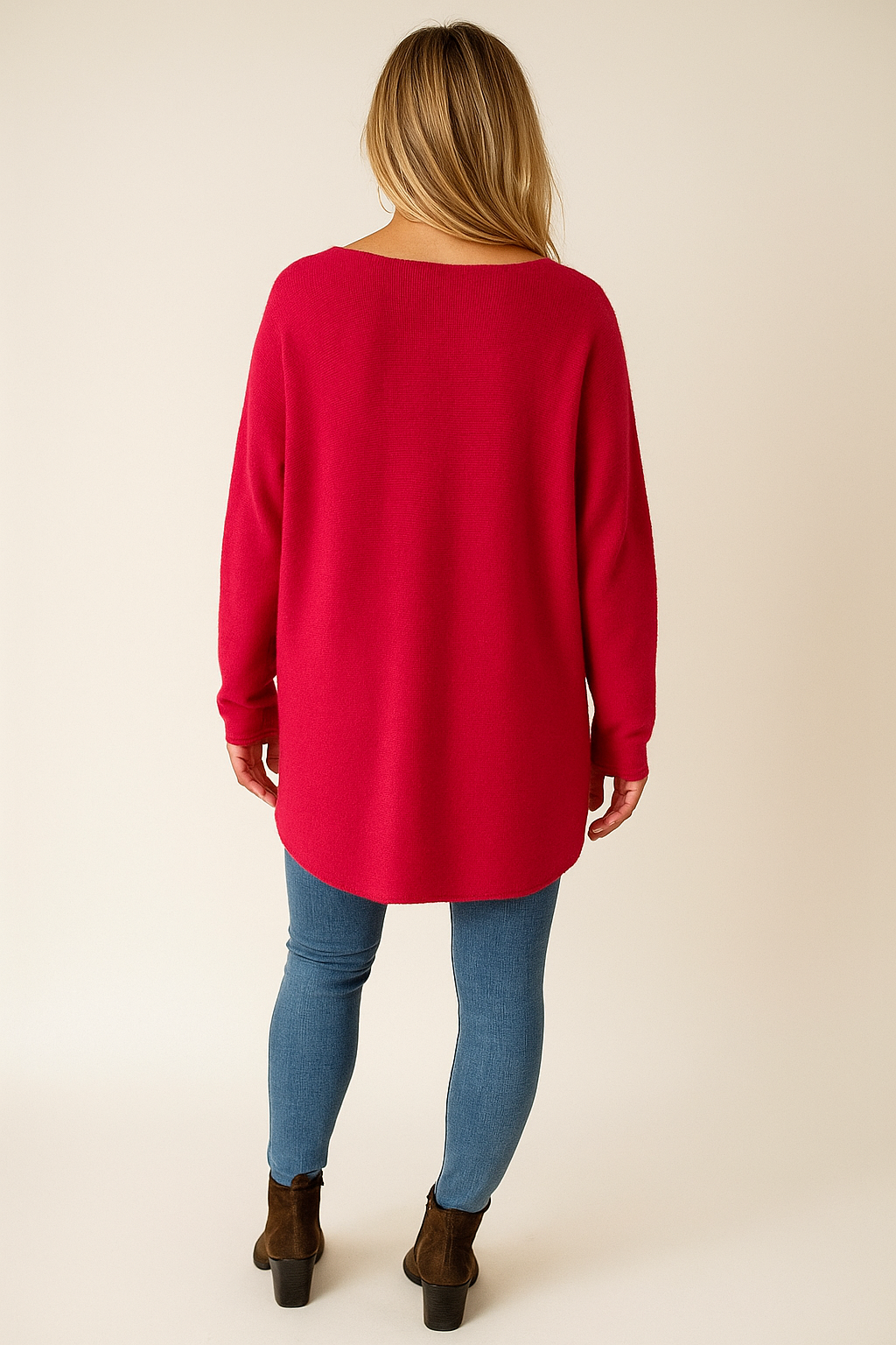 Pure Cotton Allegra Fine Knit Seam Sleeve Detail Jumper - Cherry Pink
