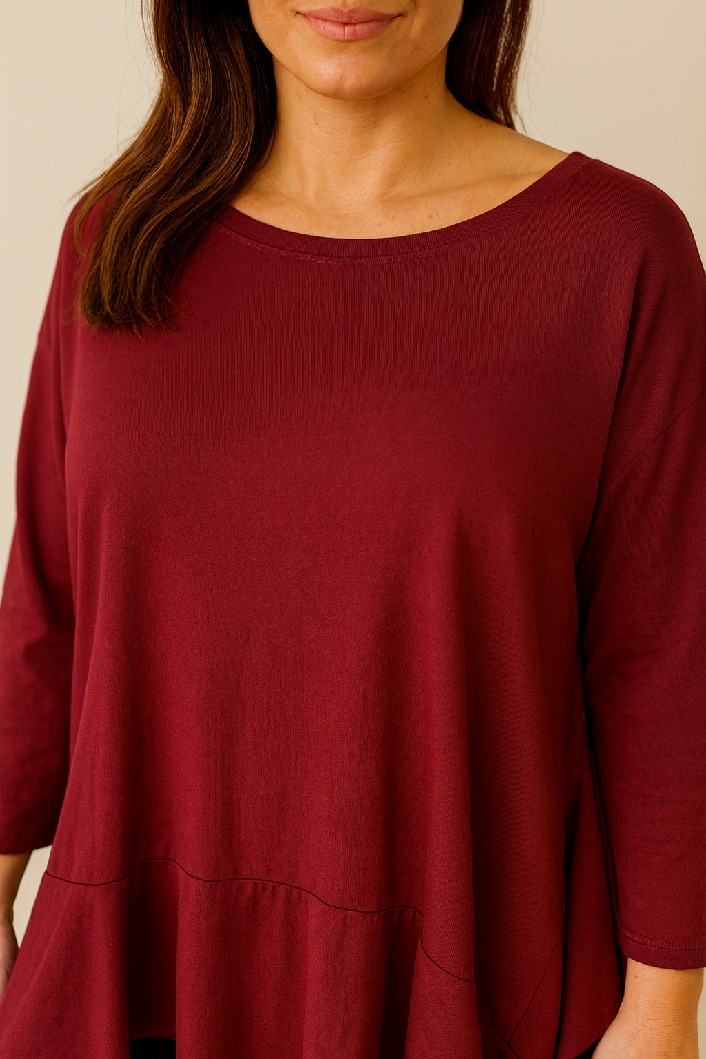 Cotton Raw Edge Frill Hem Veronica Top - Wine