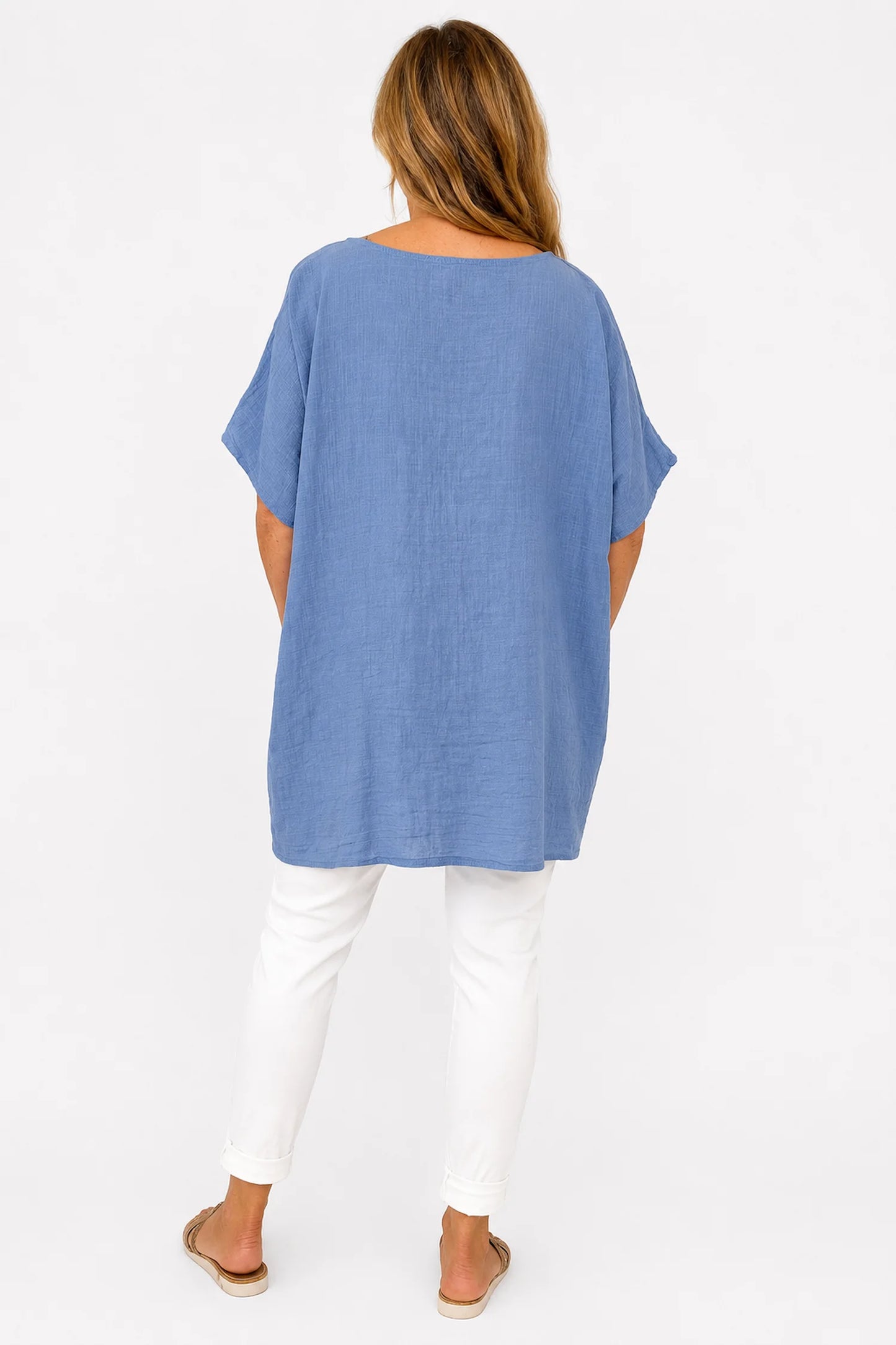 Pure Cotton Double Pocket Coté Tunic Top - Denim