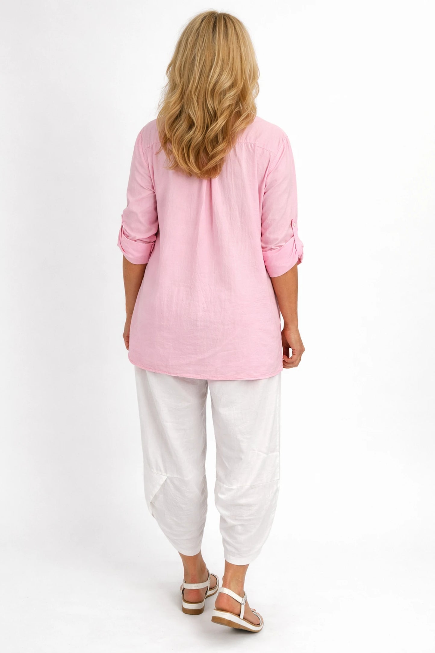 Pure Cotton Sequin Shoulder Embroidery Anglaise Button Sleeve Côte Doré Shirt - Baby Pink