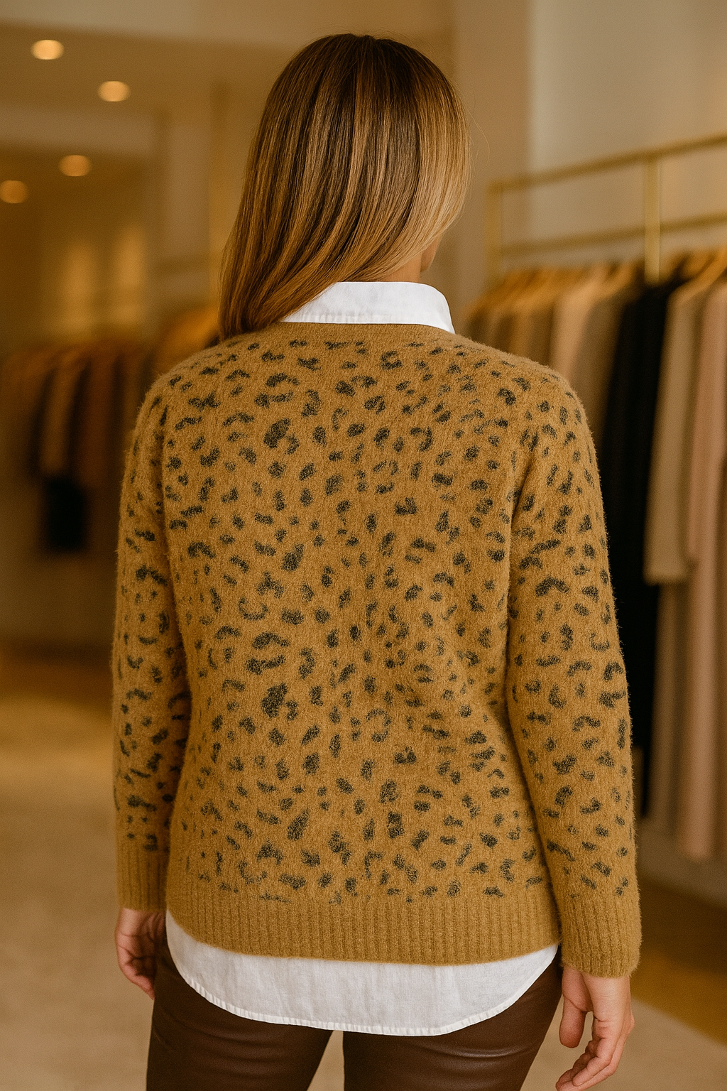 Super Soft Stretch Leopard Print Tissa Jumper - Camel