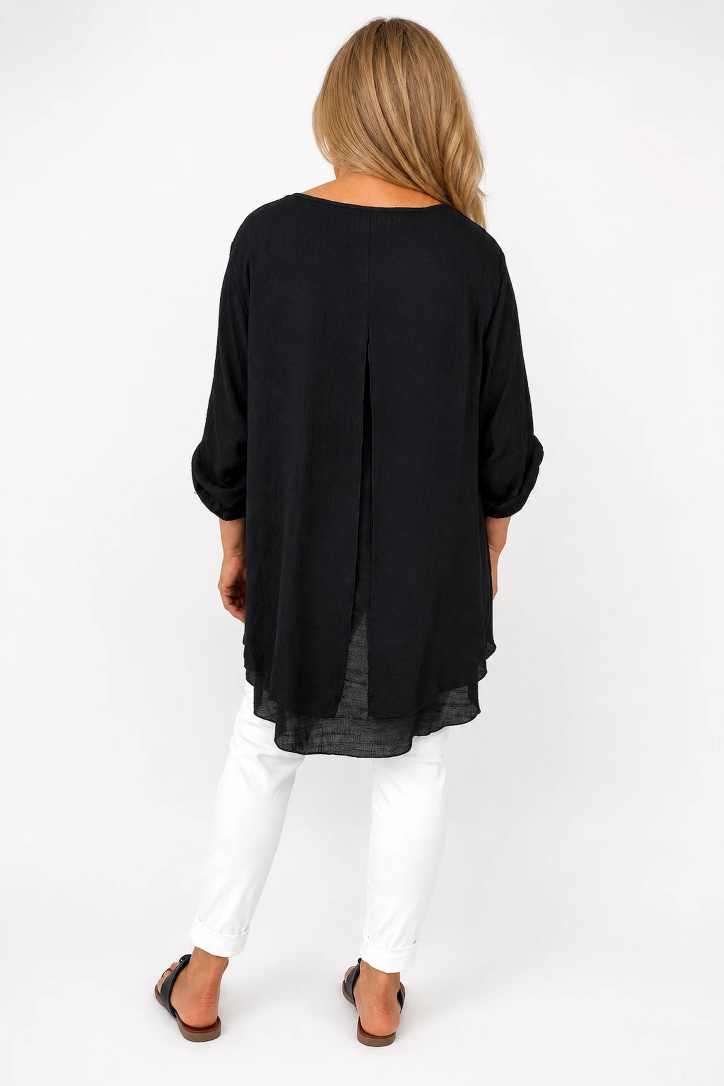 Fully Lined Rosa Button Sleeve Top - Black