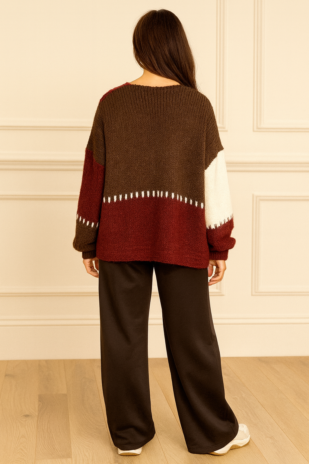 Wool Mix Premium Knit Roxy Cardigan - Chocolate/Wine/Cream
