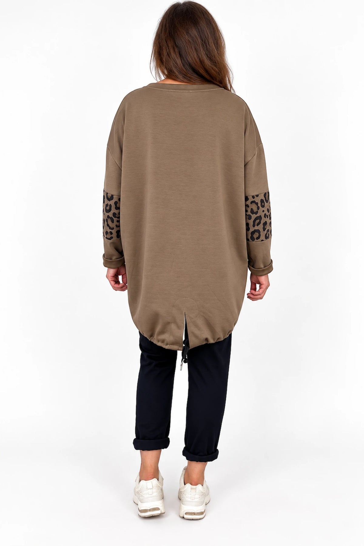 Tanya Badge Detail Pocketed Leopard Tied Hem Top - Mocha