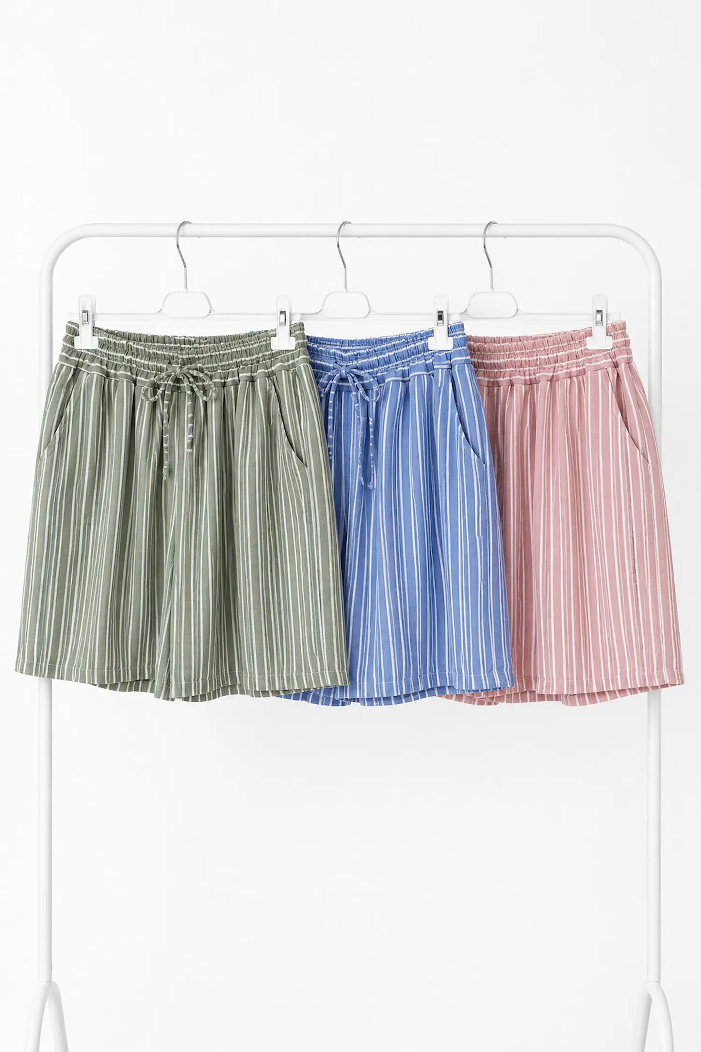 Double Pocket Elasticated Waist Micha Stripe Shorts - Denim