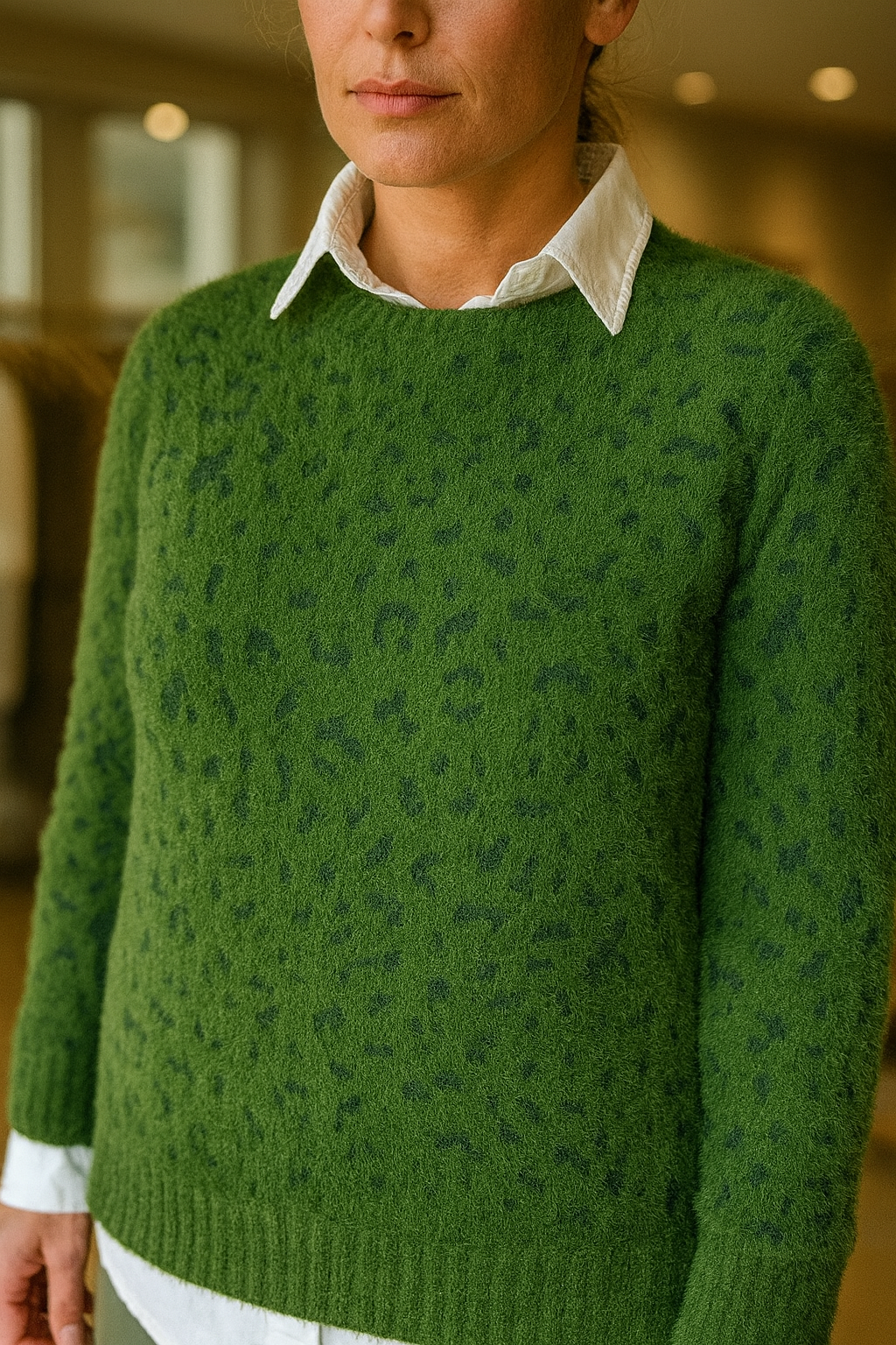Super Soft Stretch Leopard Print Tissa Jumper - Khaki