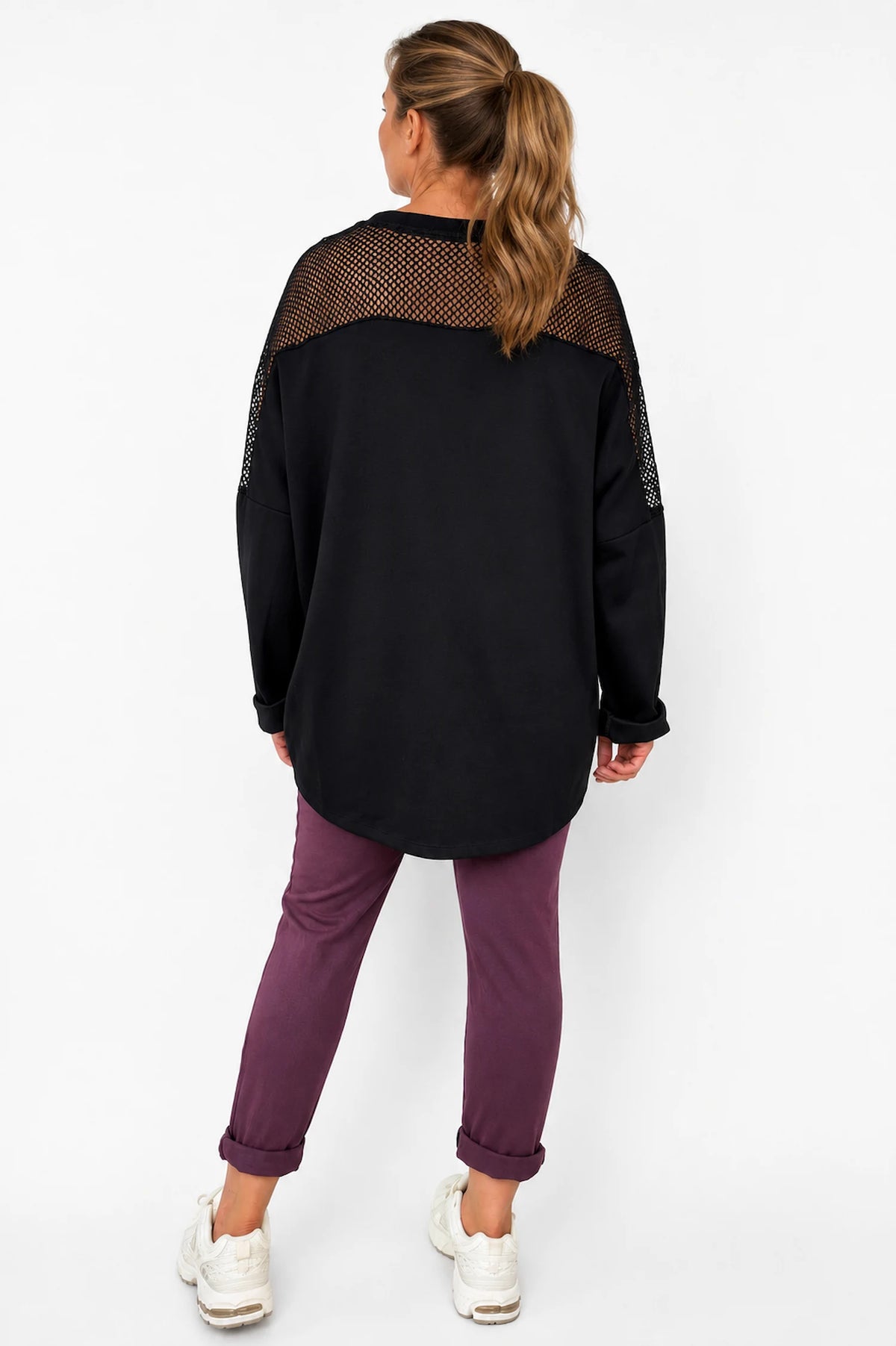 Roxanne Mesh Detail Necklace Top - Black